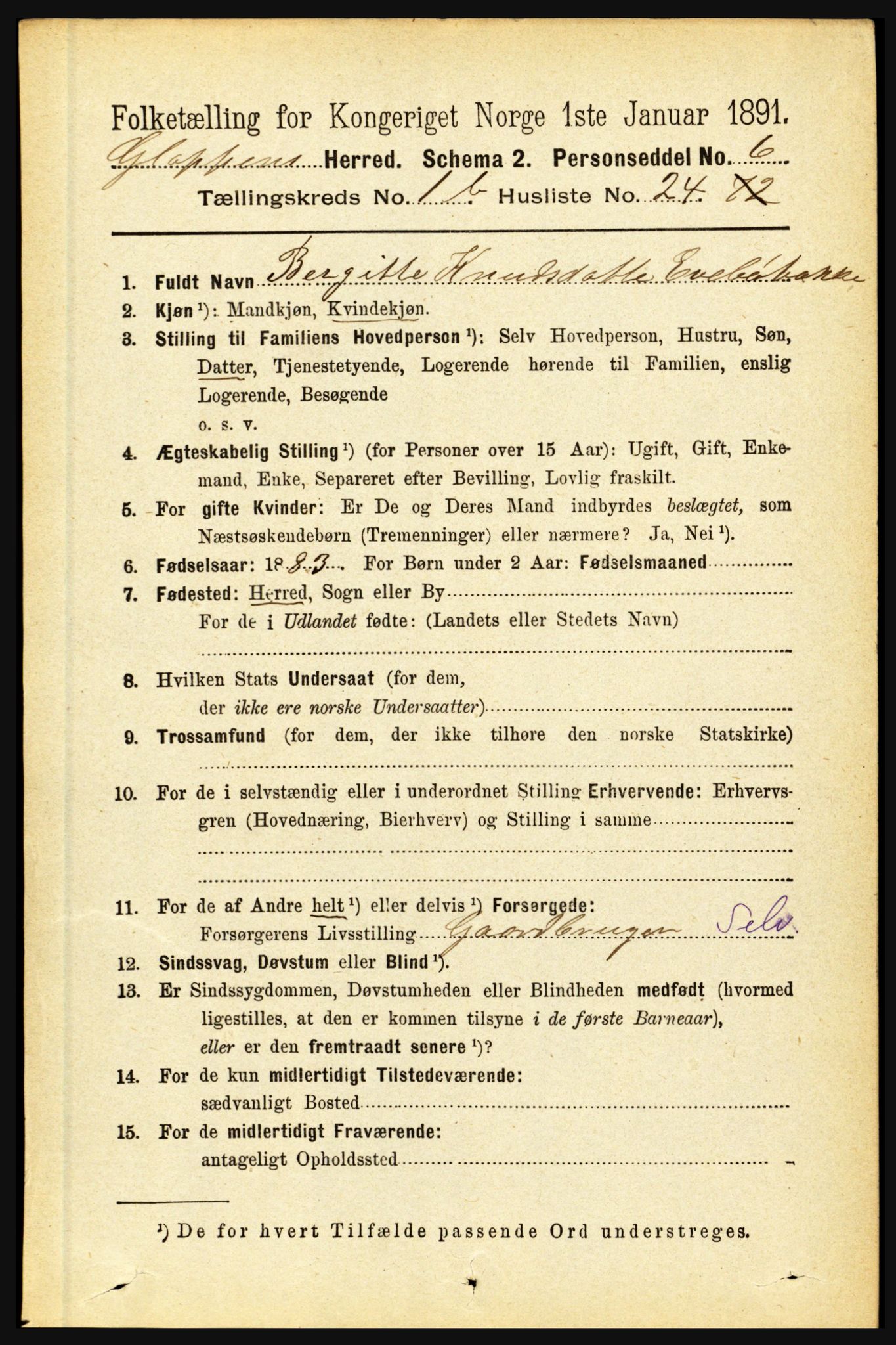 RA, 1891 census for 1445 Gloppen, 1891, p. 536