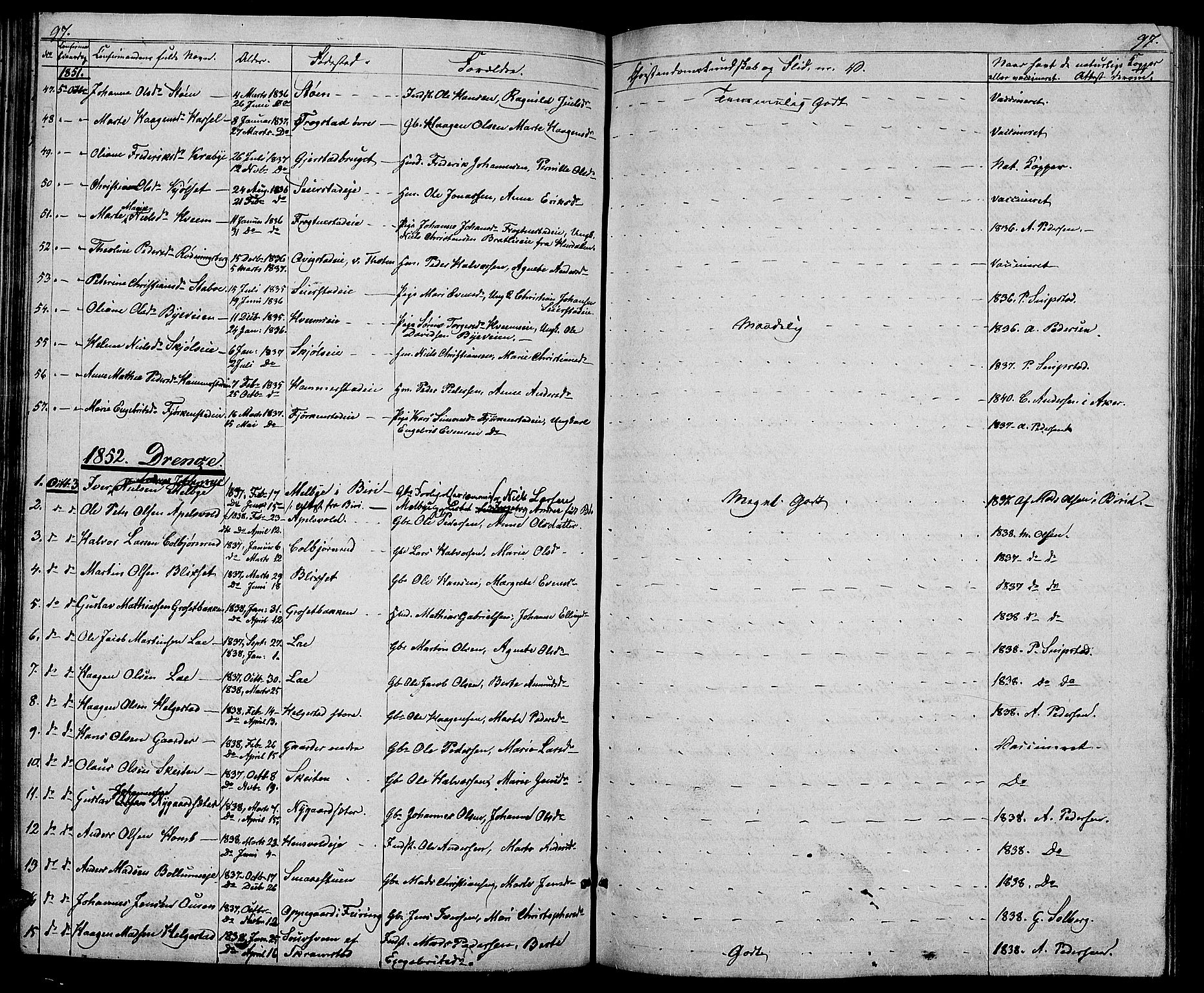 Østre Toten prestekontor, SAH/PREST-104/H/Ha/Hab/L0003: Parish register (copy) no. 3, 1848-1857, p. 97