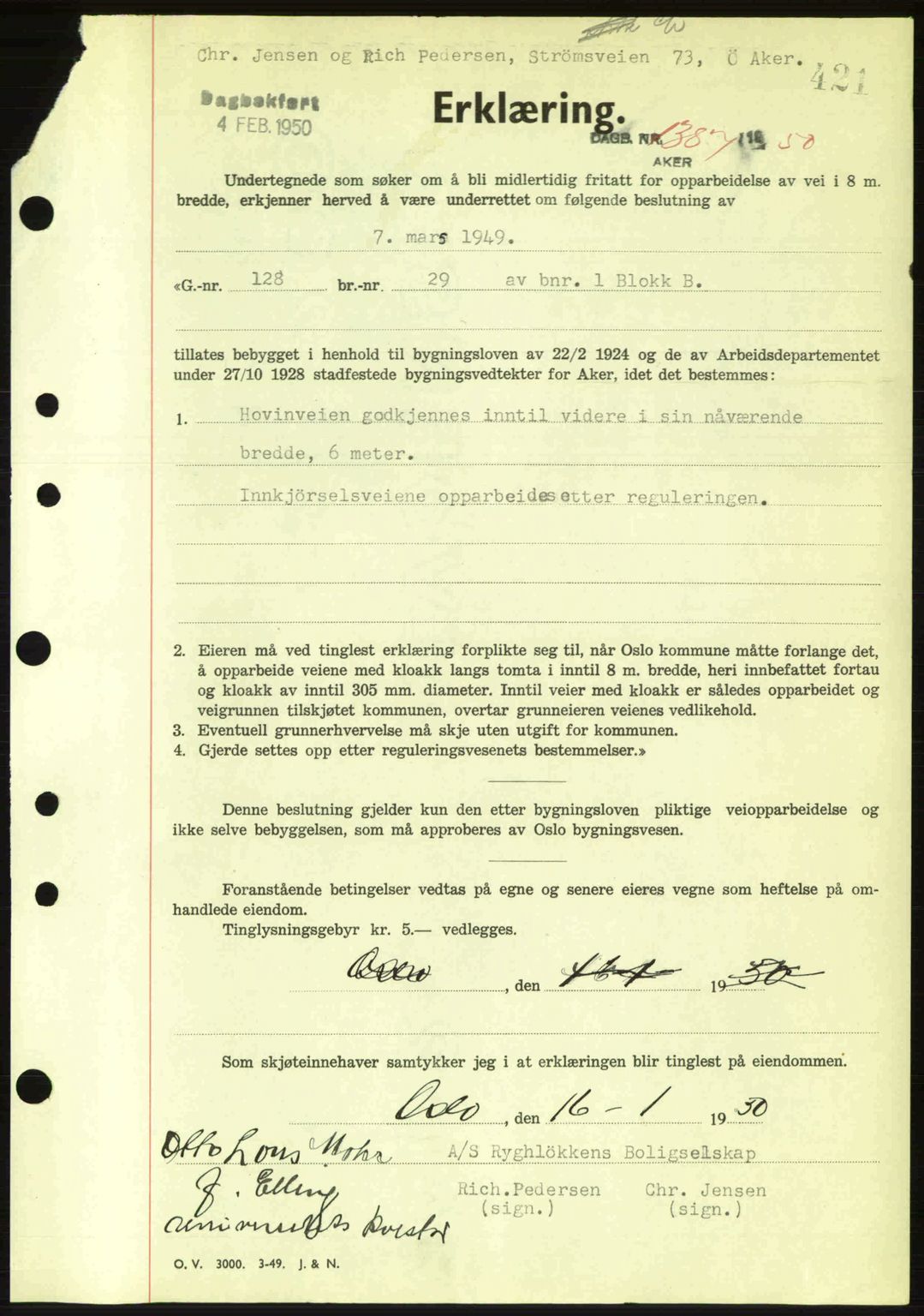 Oslo byskriverembete, AV/SAO-A-10227/G/Gb/Gbd/Gbda/L0017: Mortgage book no. A215, 1949-1950, Diary no: : 1387/1950