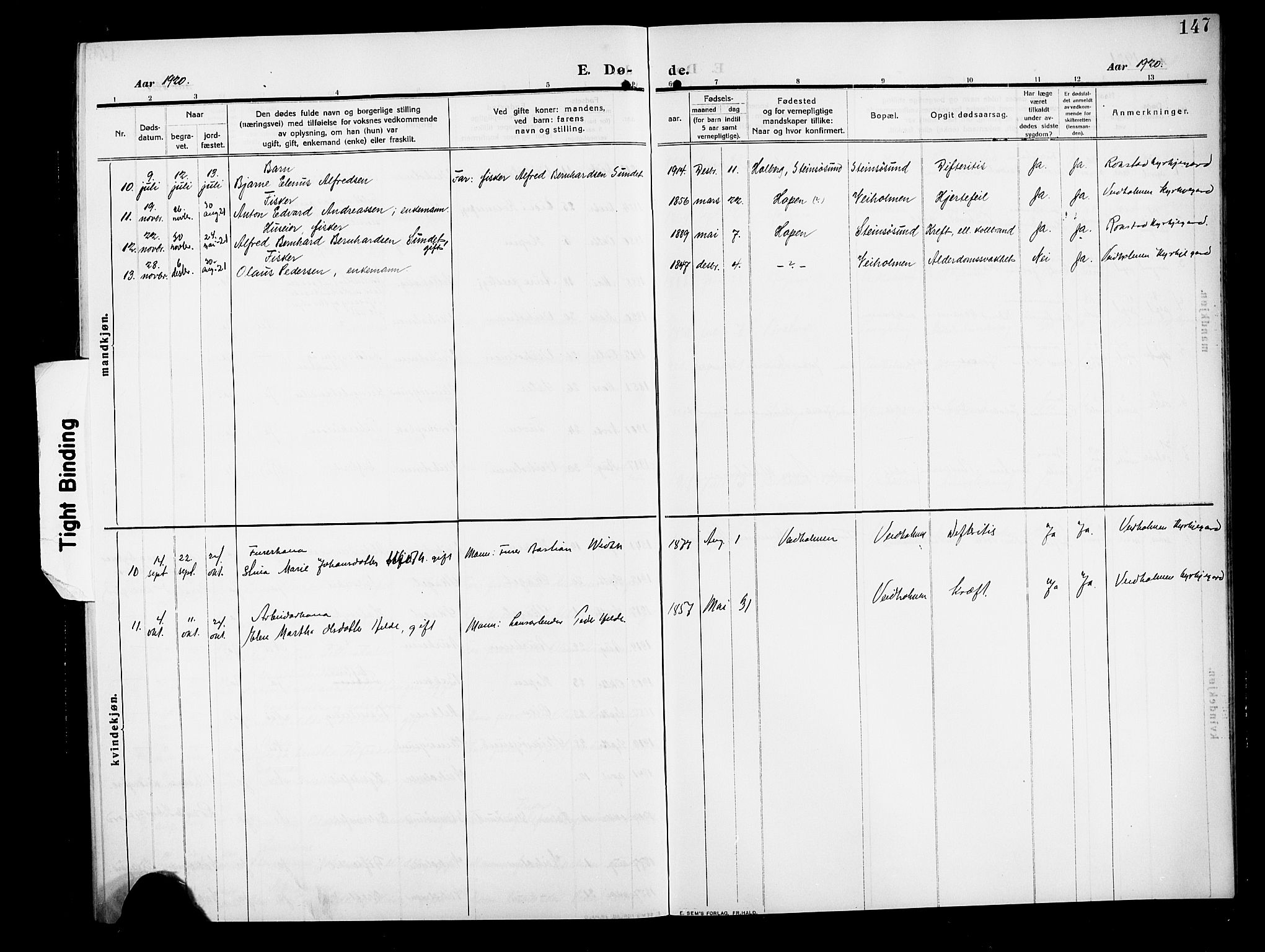 Ministerialprotokoller, klokkerbøker og fødselsregistre - Møre og Romsdal, SAT/A-1454/583/L0956: Parish register (copy) no. 583C01, 1909-1925, p. 147