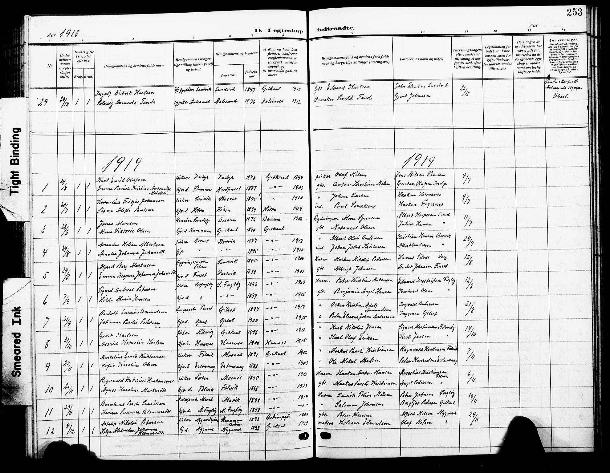 Ministerialprotokoller, klokkerbøker og fødselsregistre - Nordland, AV/SAT-A-1459/805/L0110: Parish register (copy) no. 805C06, 1909-1924, p. 253
