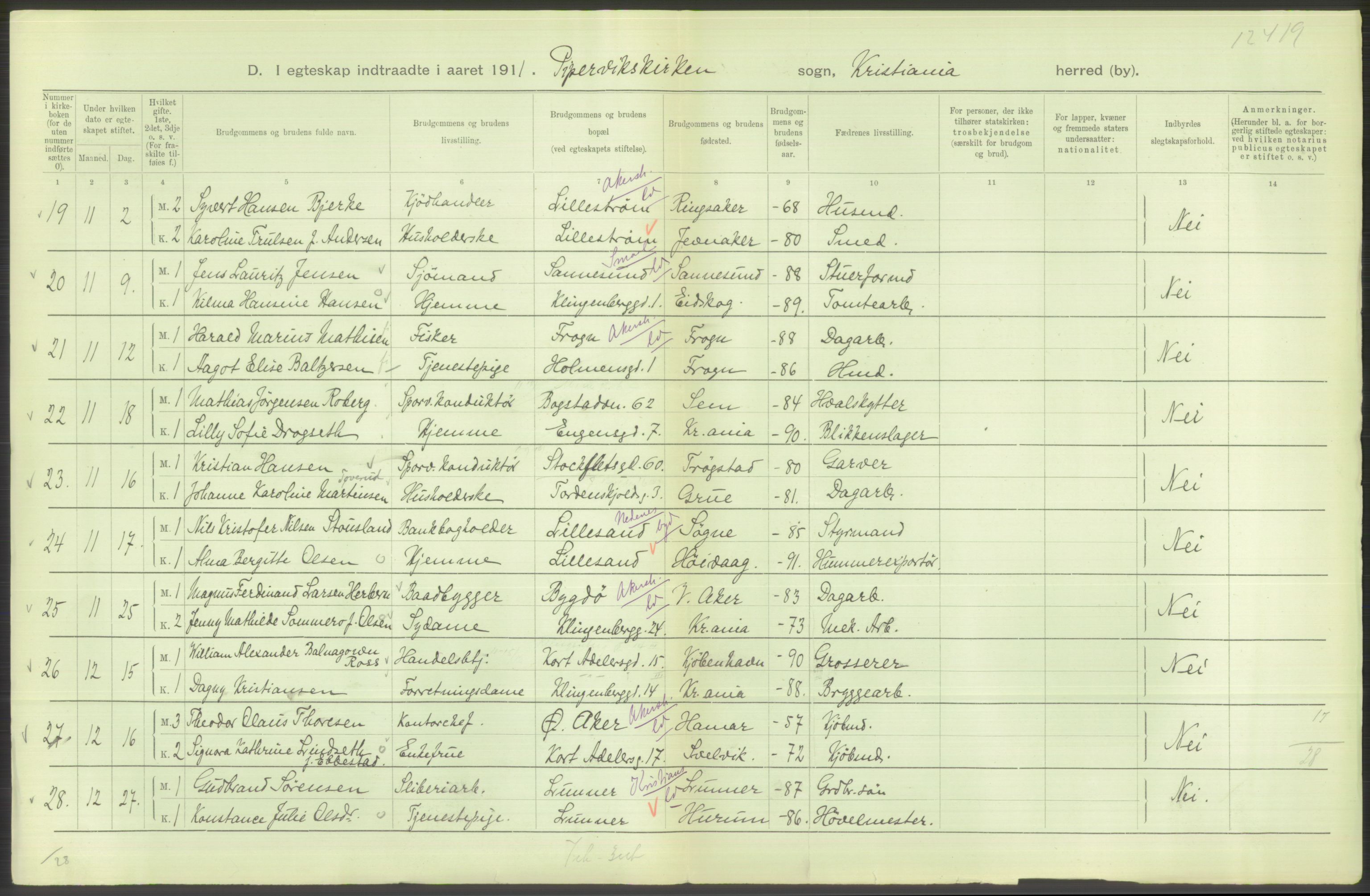 Statistisk sentralbyrå, Sosiodemografiske emner, Befolkning, AV/RA-S-2228/D/Df/Dfb/Dfba/L0008: Kristiania: Gifte, 1911, p. 672