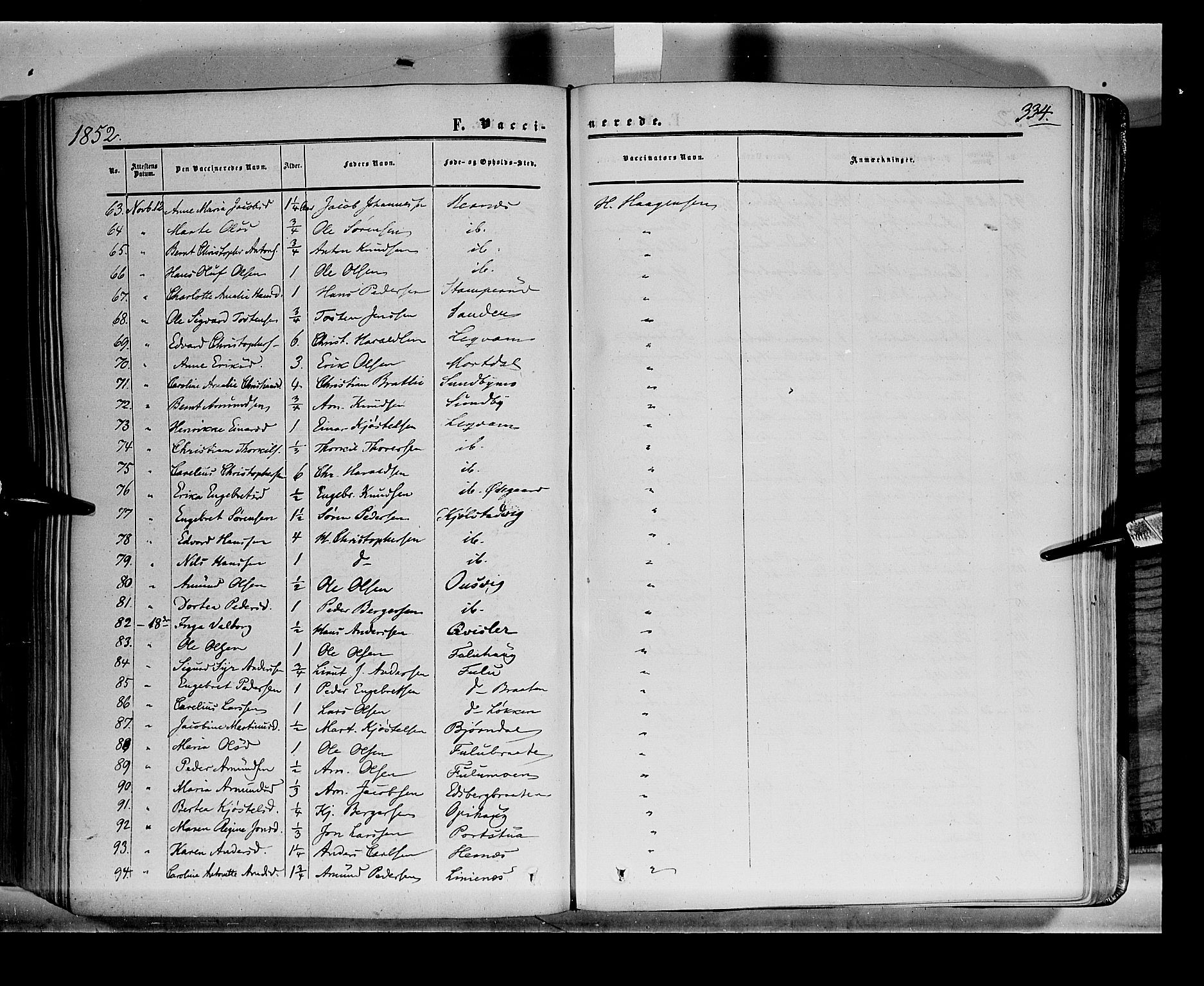 Sør-Odal prestekontor, AV/SAH-PREST-030/H/Ha/Haa/L0001: Parish register (official) no. 1, 1849-1859, p. 334