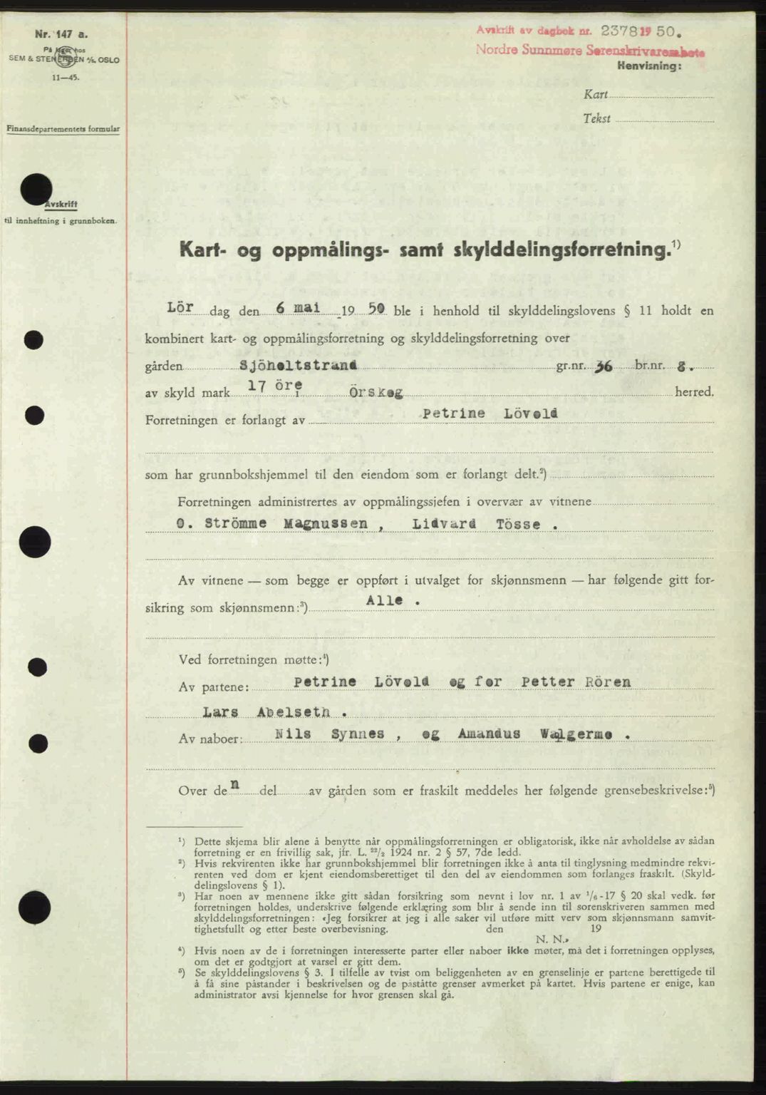 Nordre Sunnmøre sorenskriveri, AV/SAT-A-0006/1/2/2C/2Ca: Mortgage book no. A36, 1950-1950, Diary no: : 2378/1950