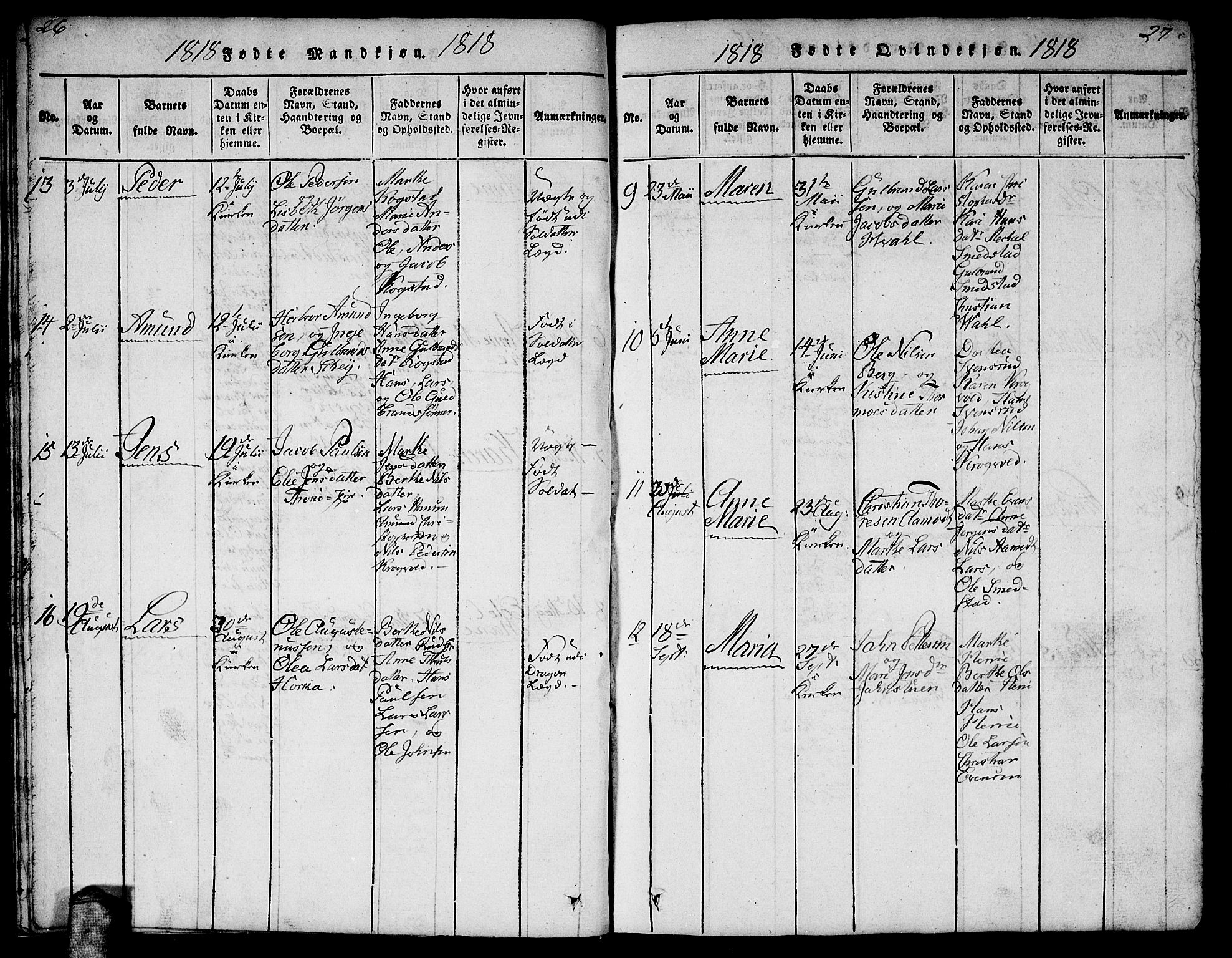 Gjerdrum prestekontor Kirkebøker, SAO/A-10412b/F/Fa/L0004: Parish register (official) no. I 4, 1816-1836, p. 26-27