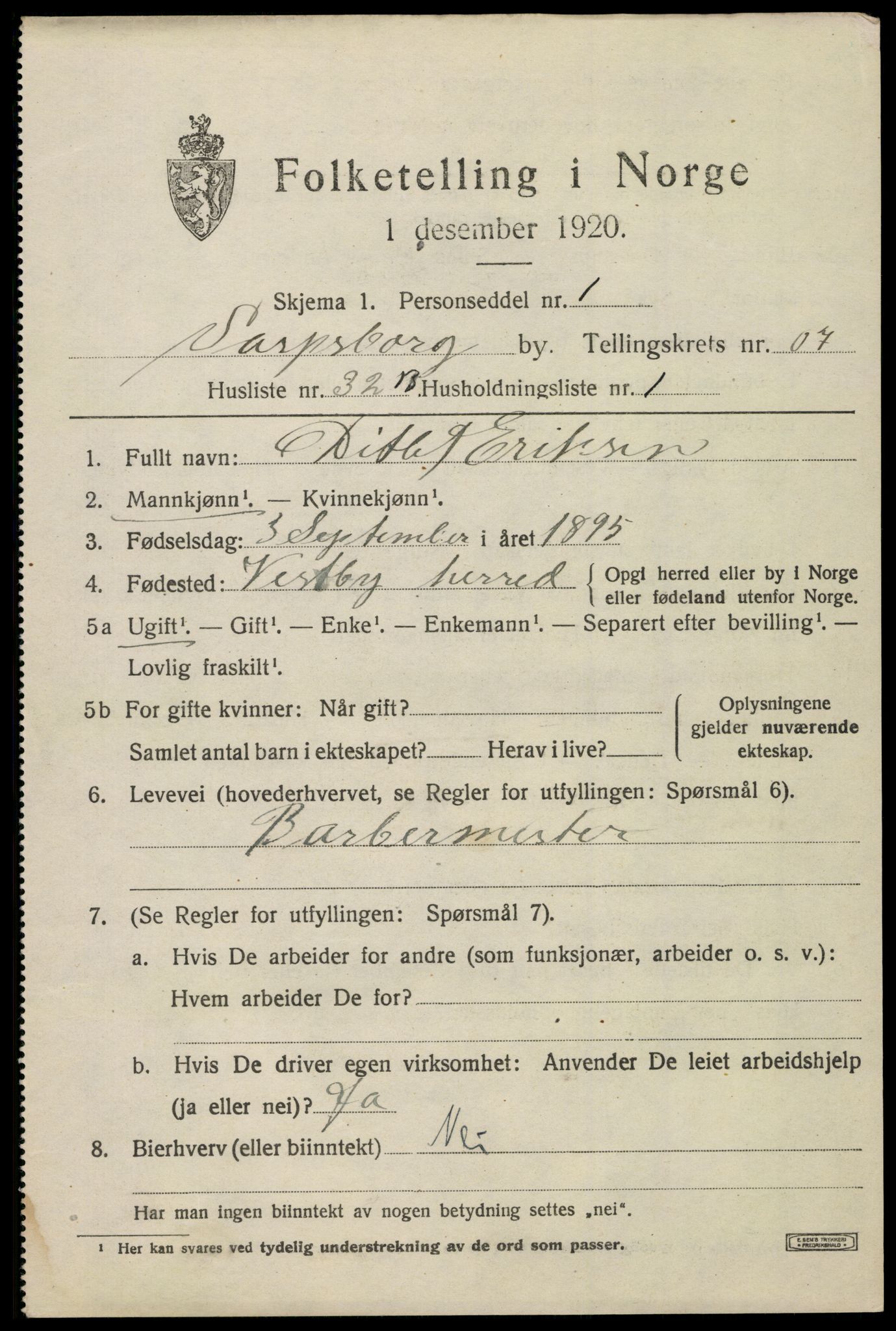 SAO, 1920 census for Sarpsborg, 1920, p. 16550