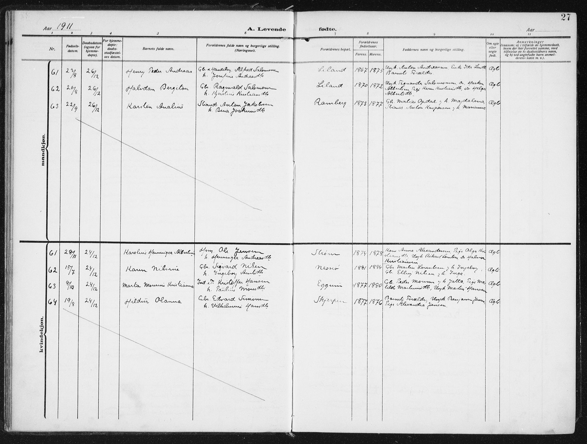Ministerialprotokoller, klokkerbøker og fødselsregistre - Nordland, SAT/A-1459/880/L1135: Parish register (official) no. 880A09, 1908-1919, p. 27