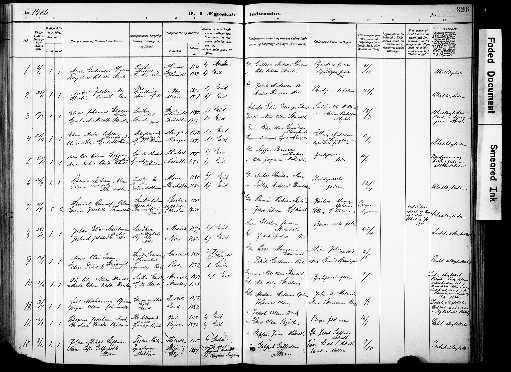 Eid sokneprestembete, AV/SAB-A-82301/H/Hab/Habb/L0002: Parish register (copy) no. B 2, 1882-1907, p. 326