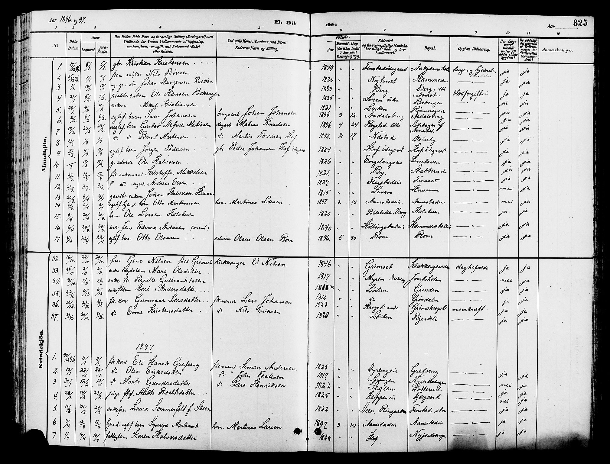 Løten prestekontor, SAH/PREST-022/L/La/L0006: Parish register (copy) no. 6, 1892-1909, p. 325