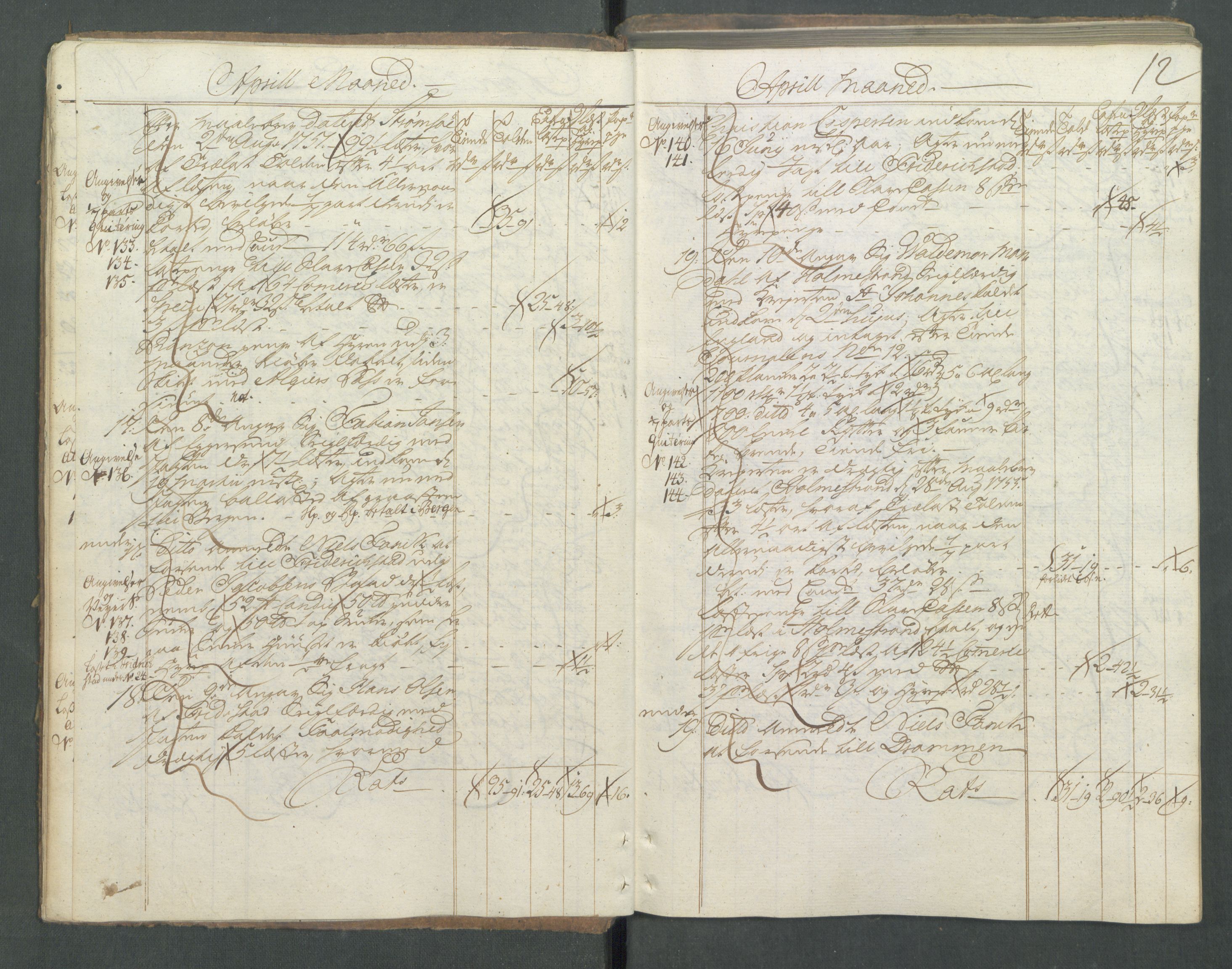 Generaltollkammeret, tollregnskaper, AV/RA-EA-5490/R01/L0029/0001: Tollregnskaper Fredrikshald / Utgående hovedtollbok, 1756, p. 11b-12a