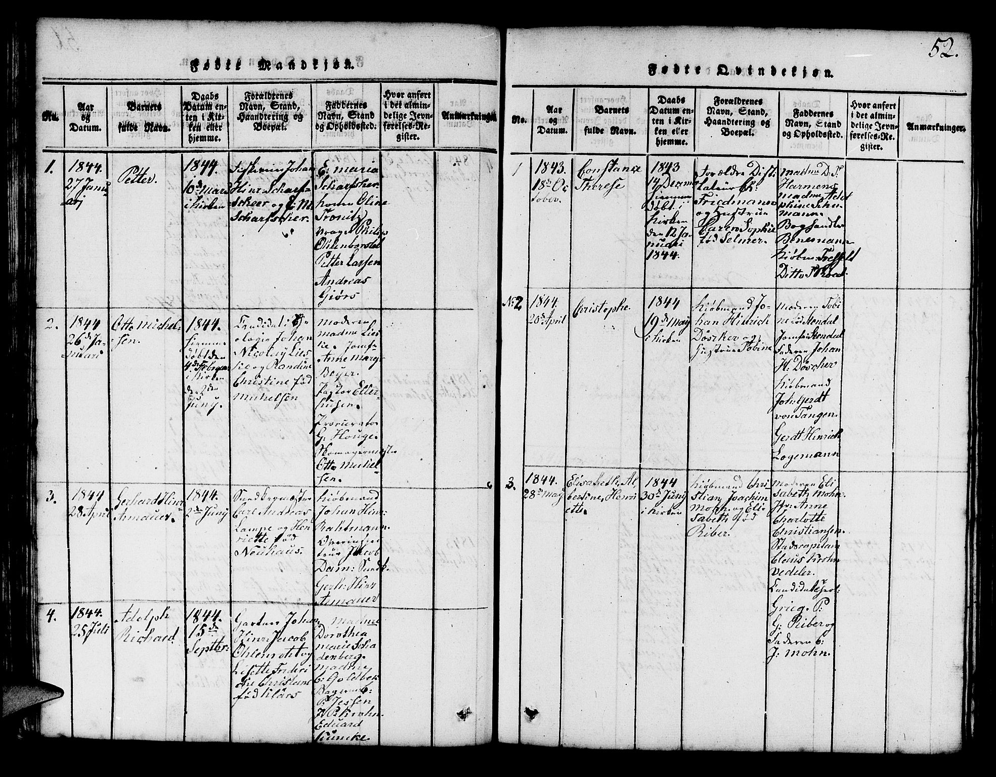 Mariakirken Sokneprestembete, SAB/A-76901/H/Hab/L0001: Parish register (copy) no. A 1, 1815-1846, p. 52