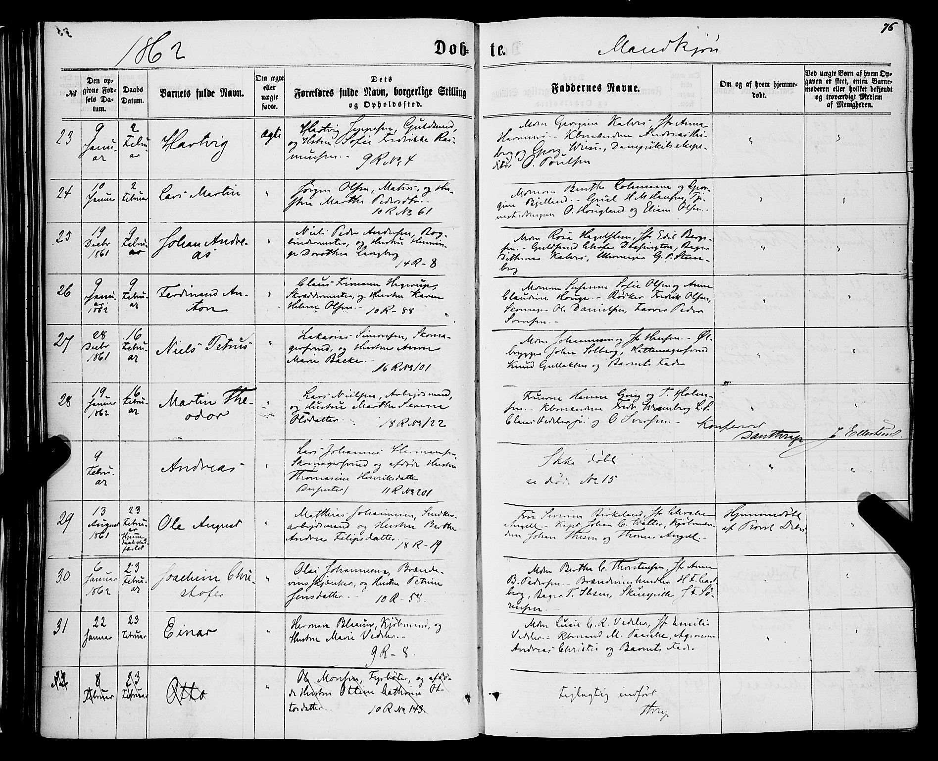 Domkirken sokneprestembete, AV/SAB-A-74801/H/Haa/L0021: Parish register (official) no. B 4, 1859-1871, p. 76