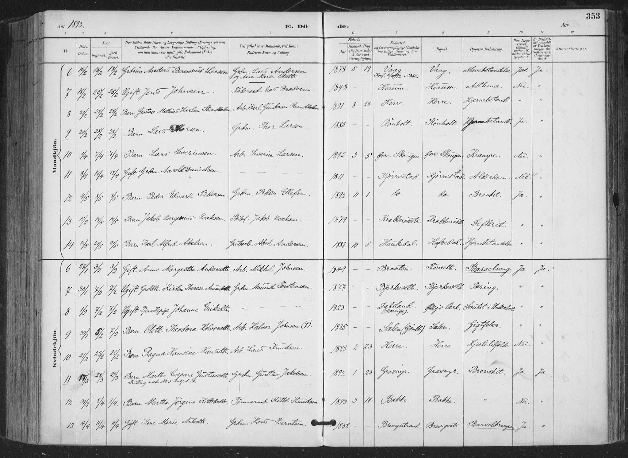 Bamble kirkebøker, SAKO/A-253/F/Fa/L0008: Parish register (official) no. I 8, 1888-1900, p. 353