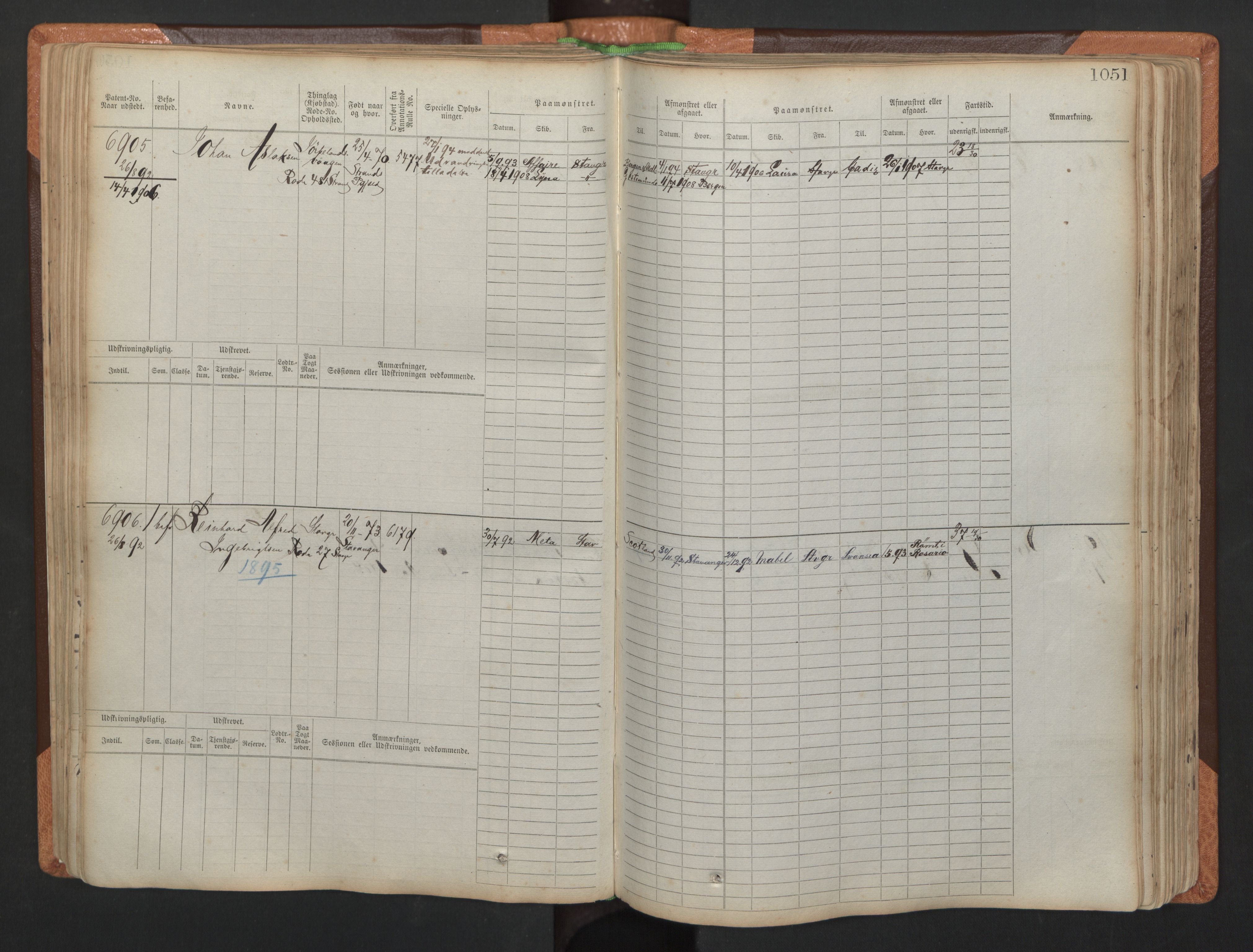 Stavanger sjømannskontor, AV/SAST-A-102006/F/Fb/Fbb/L0011: Sjøfartshovedrulle, patentnr. 6607-7206 (del 2), 1887-1896, p. 154