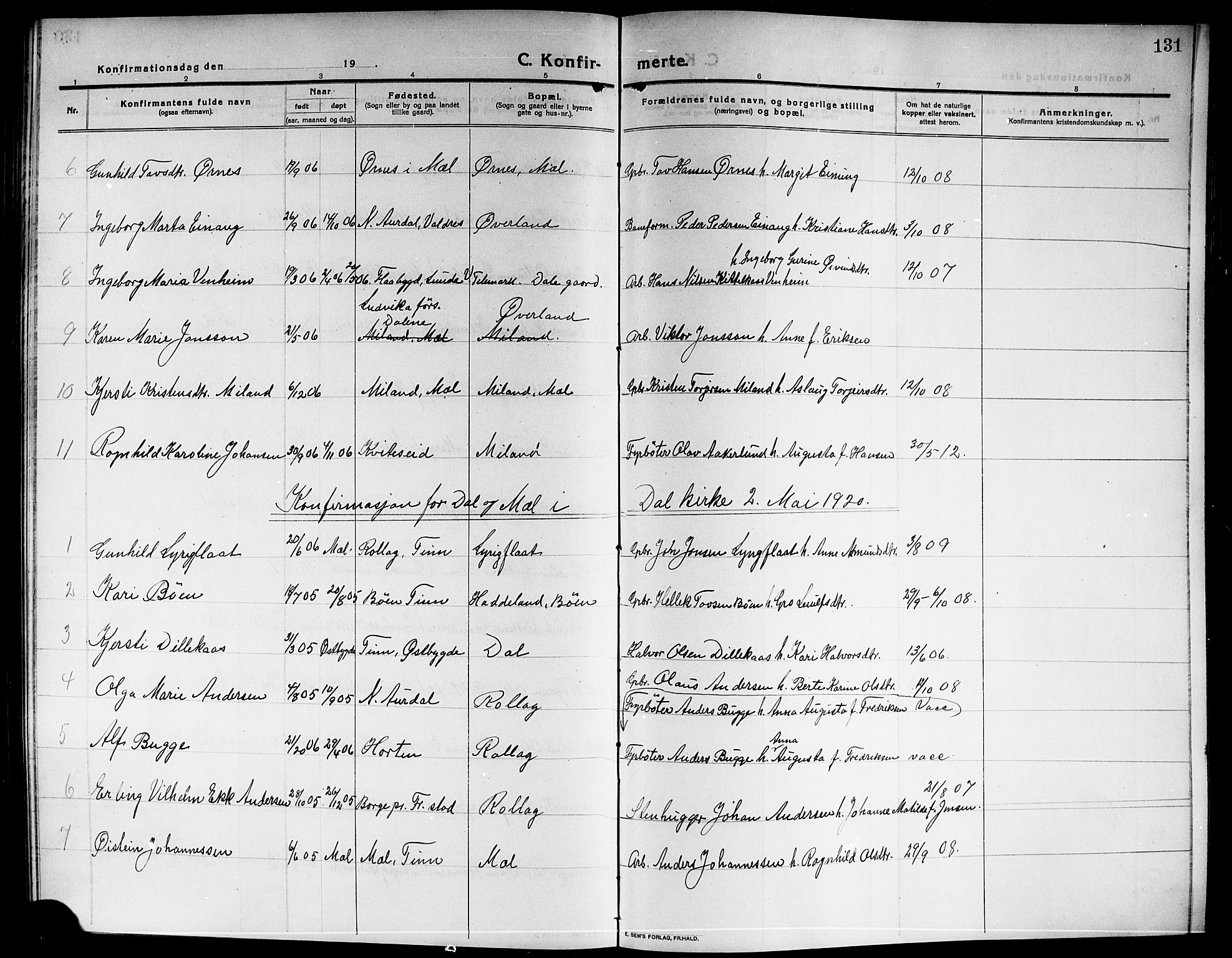 Rjukan kirkebøker, SAKO/A-294/G/Ga/L0002: Parish register (copy) no. 2, 1913-1920, p. 131