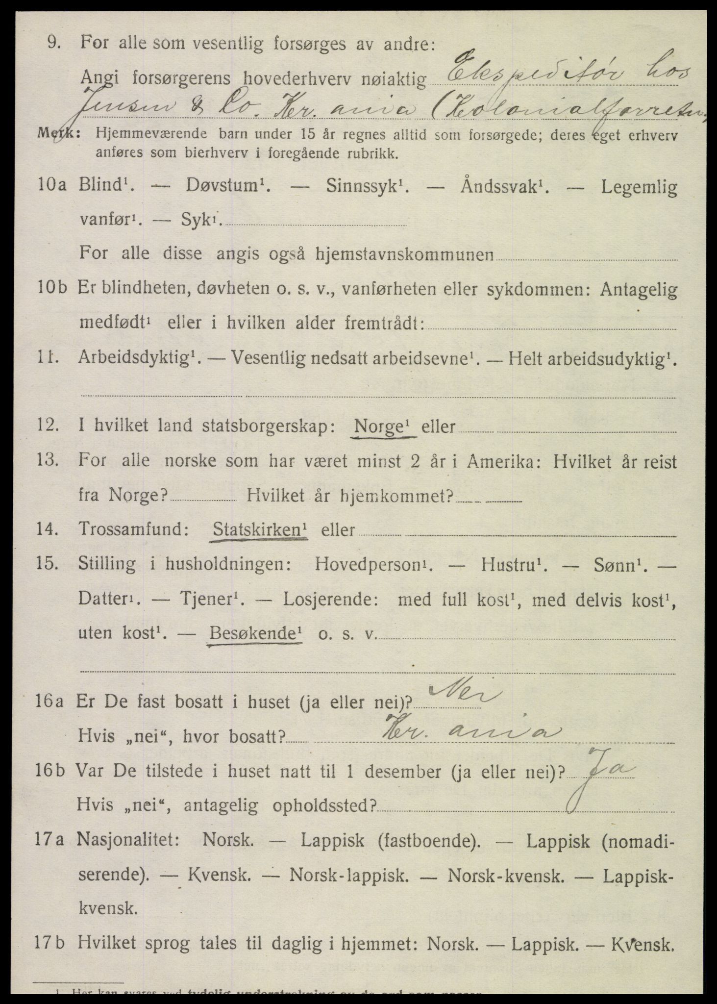 SAT, 1920 census for Nesna, 1920, p. 4290