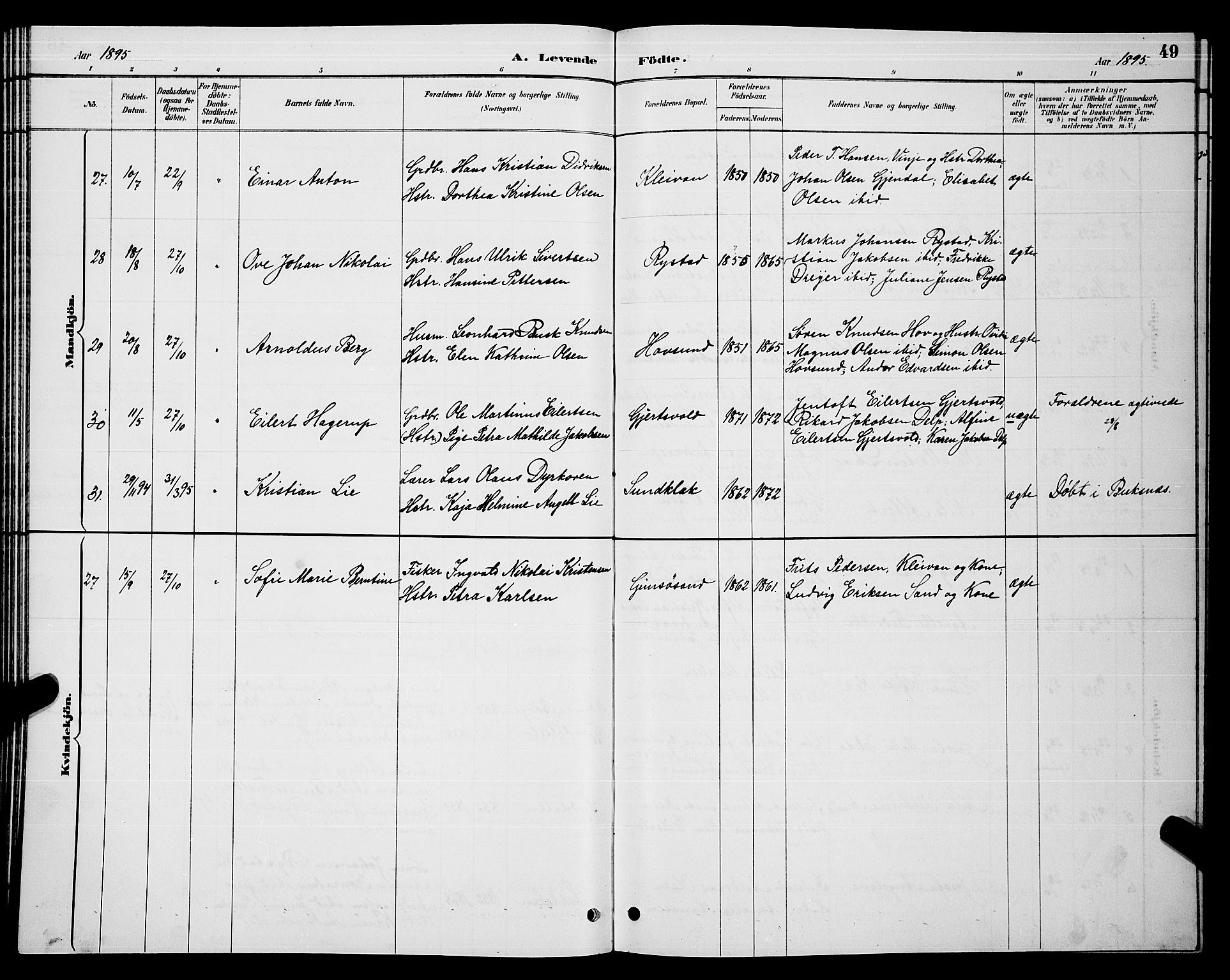 Ministerialprotokoller, klokkerbøker og fødselsregistre - Nordland, AV/SAT-A-1459/876/L1104: Parish register (copy) no. 876C03, 1886-1896, p. 49