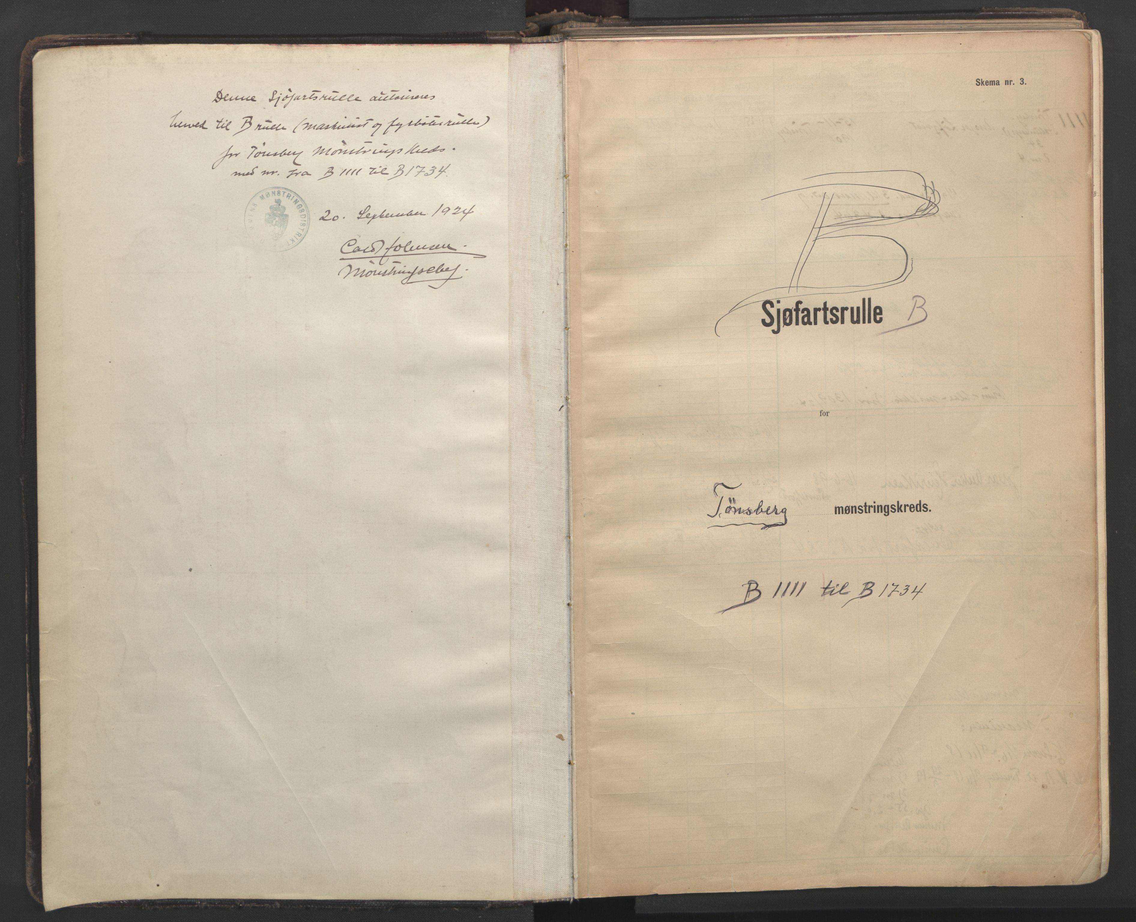 Tønsberg innrulleringskontor, AV/SAKO-A-786/F/Fe/L0003: Maskinist- og fyrbøterrulle Patent nr. 111-1734, 1924-1937, p. 3