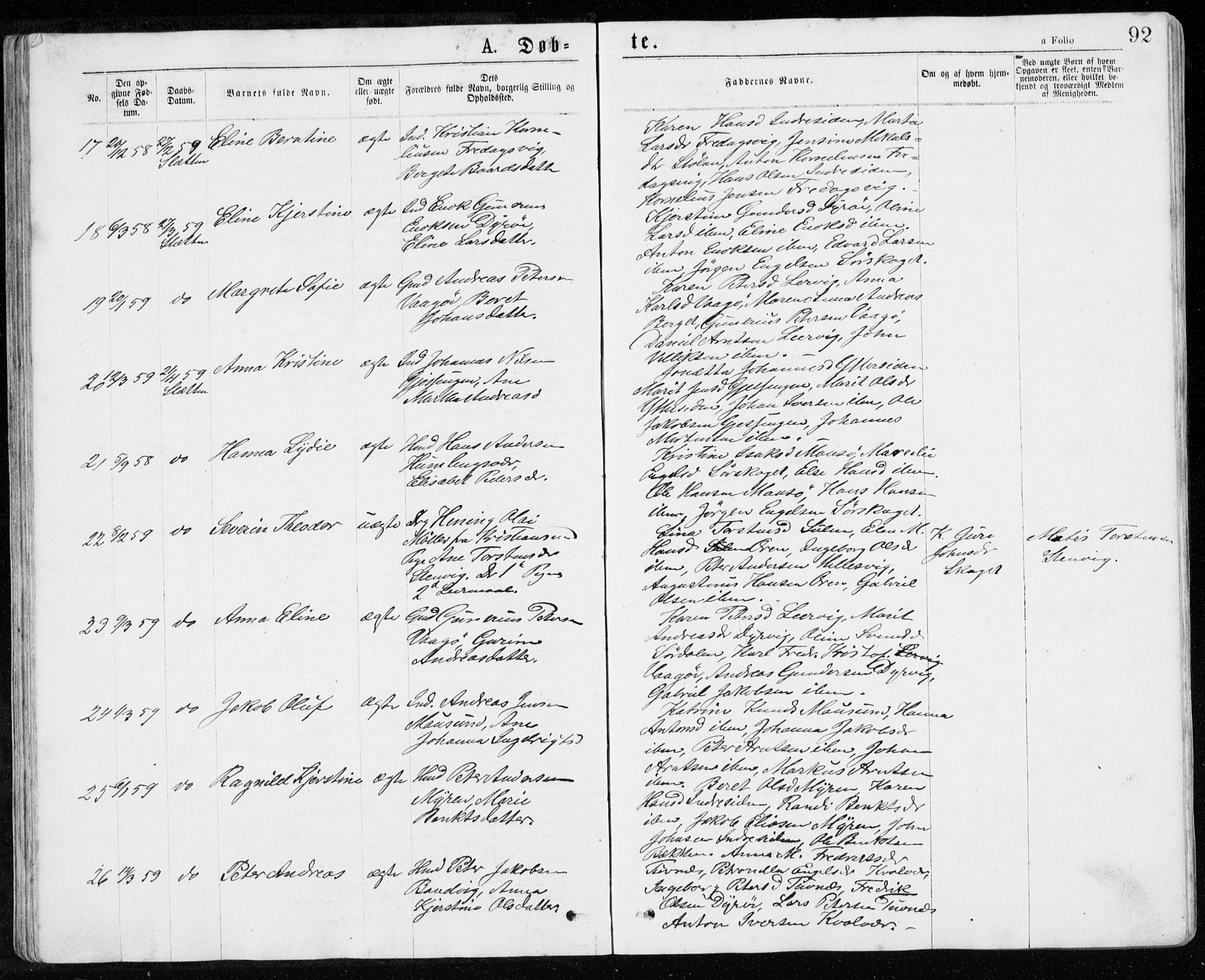 Ministerialprotokoller, klokkerbøker og fødselsregistre - Sør-Trøndelag, AV/SAT-A-1456/640/L0576: Parish register (official) no. 640A01, 1846-1876, p. 92