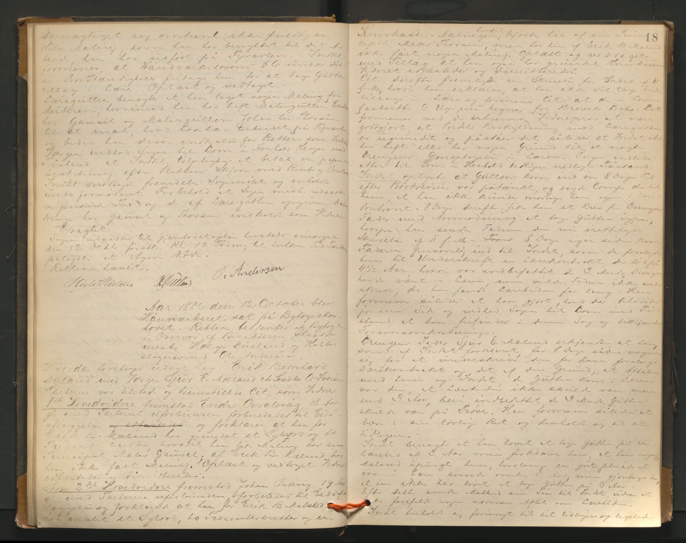 Haugesund tingrett, AV/SAST-A-101415/01/V/VB/VBd/L0001: Ekstrarettsprotokoll, 1883, p. 18