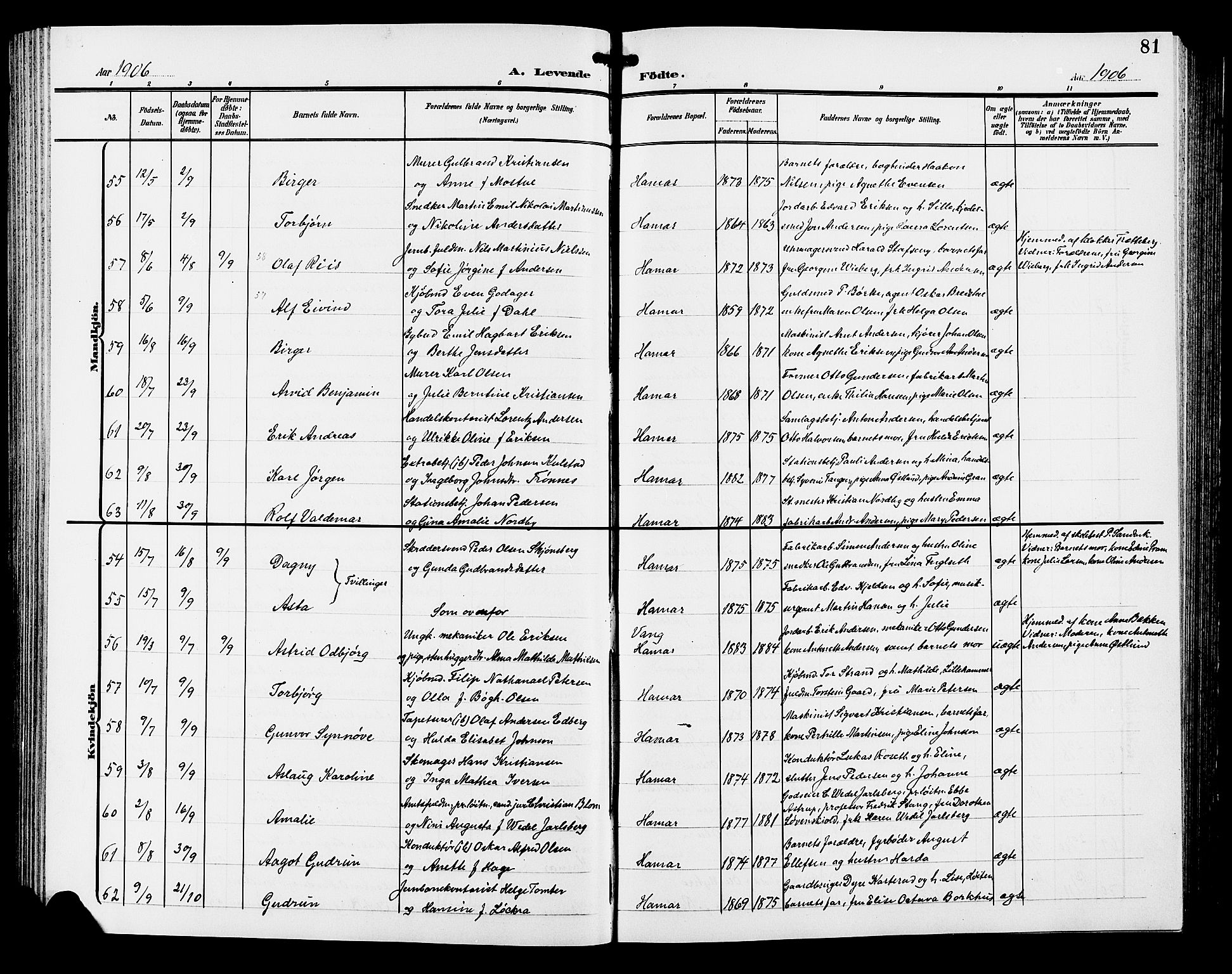 Hamar prestekontor, SAH/DOMPH-002/H/Ha/Hab/L0001: Parish register (copy) no. 1, 1899-1914, p. 81