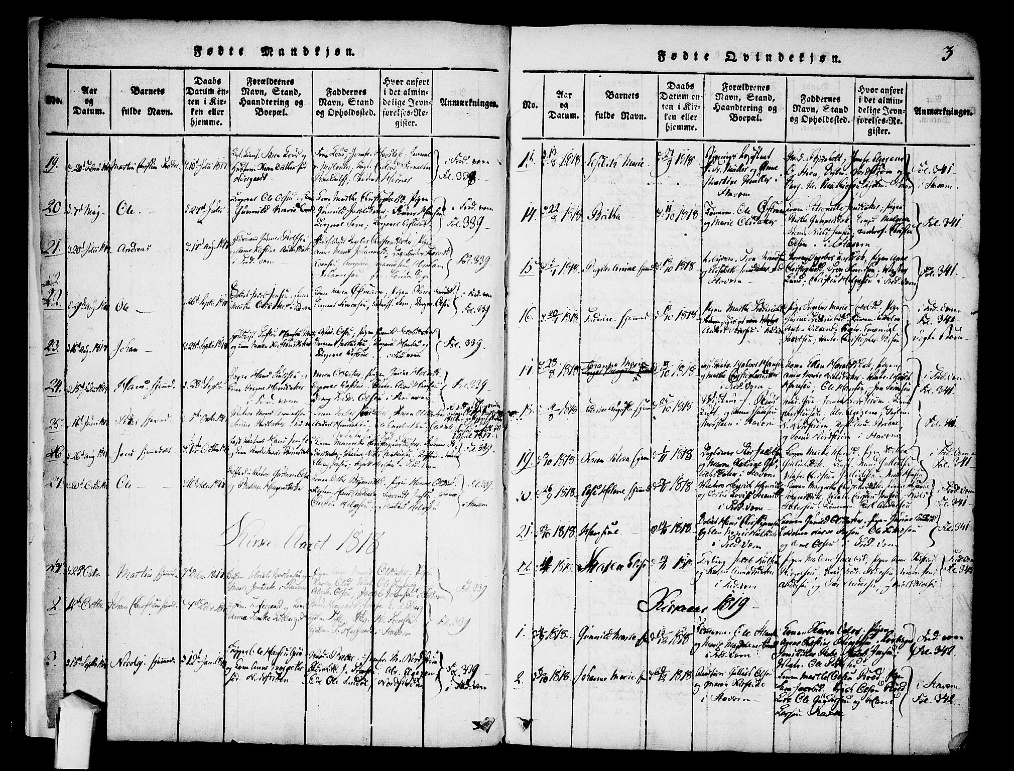 Stavern kirkebøker, SAKO/A-318/F/Fa/L0006: Parish register (official) no. 6, 1816-1839, p. 3