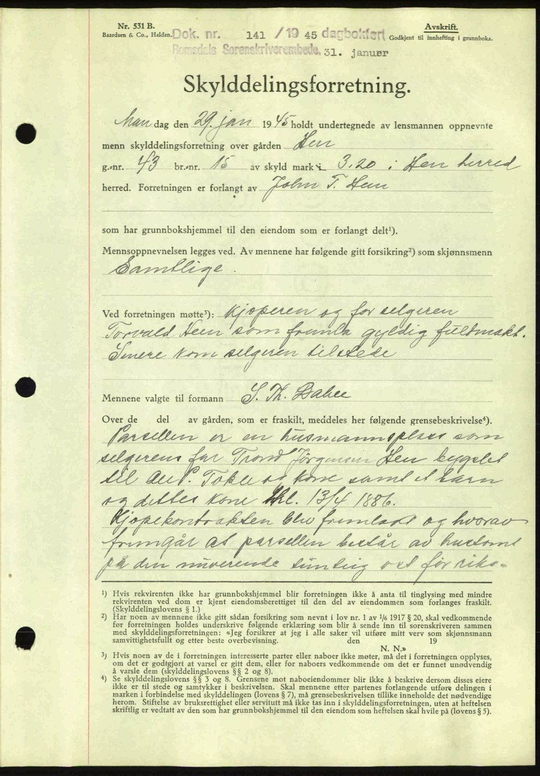 Romsdal sorenskriveri, AV/SAT-A-4149/1/2/2C: Mortgage book no. A17, 1944-1945, Diary no: : 141/1945