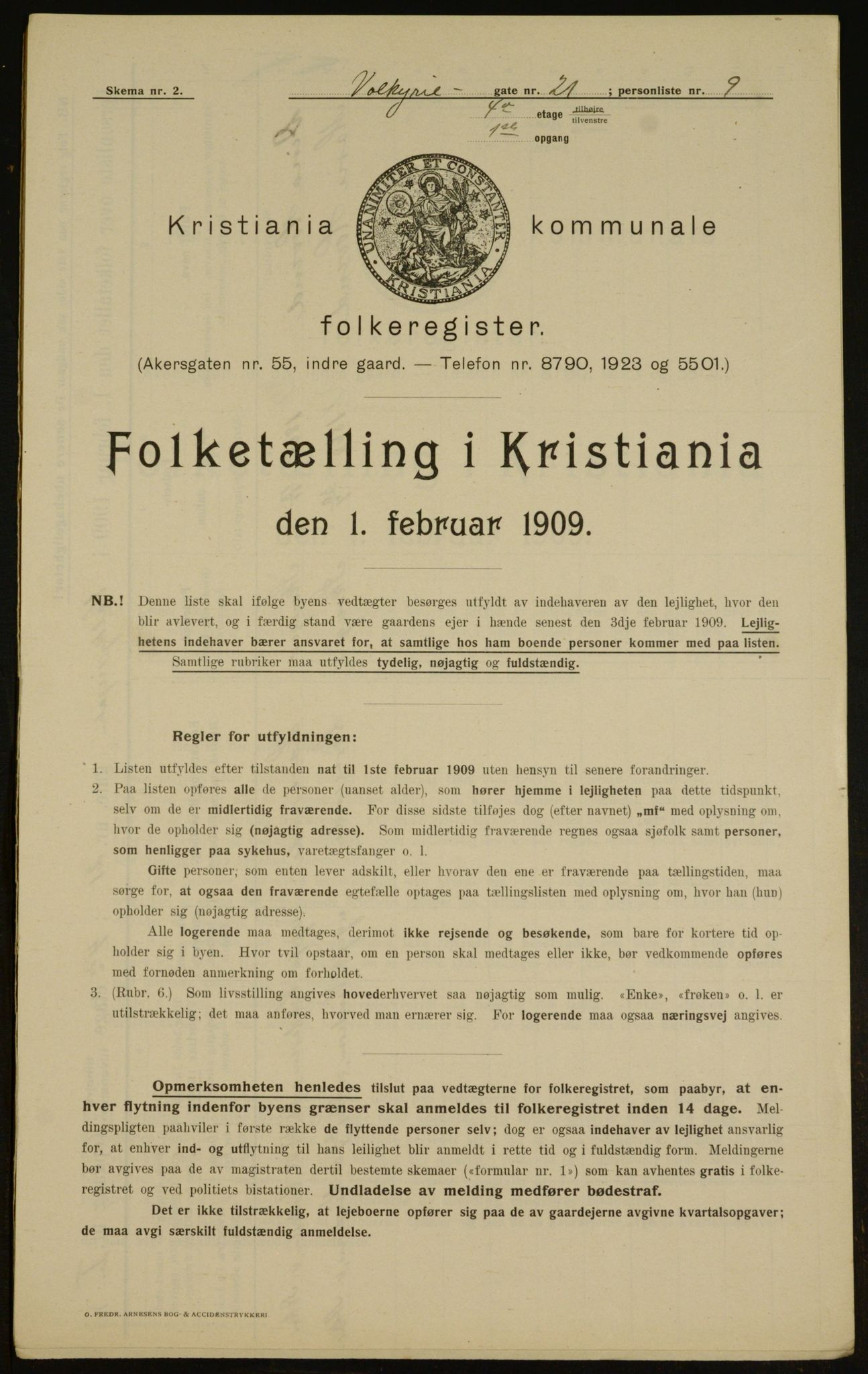 OBA, Municipal Census 1909 for Kristiania, 1909, p. 110534