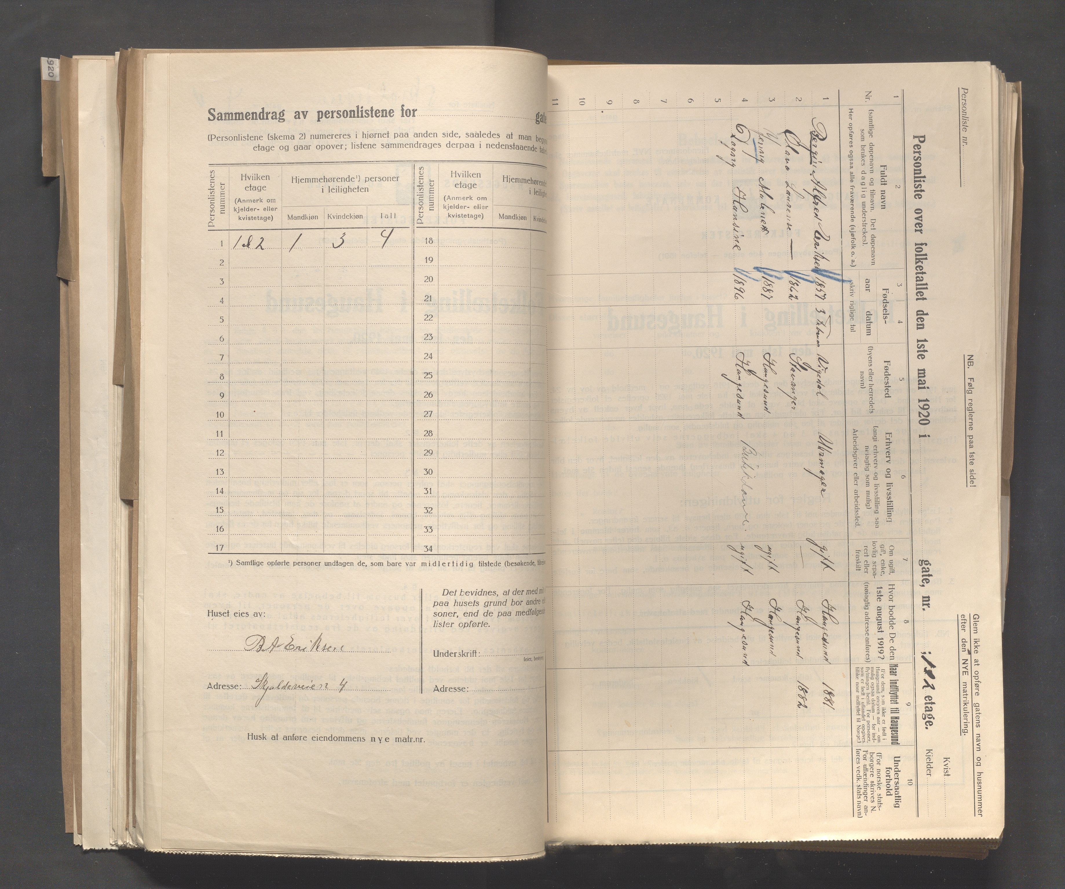 IKAR, Local census 1.5.1920 for Haugesund, 1920, p. 3775