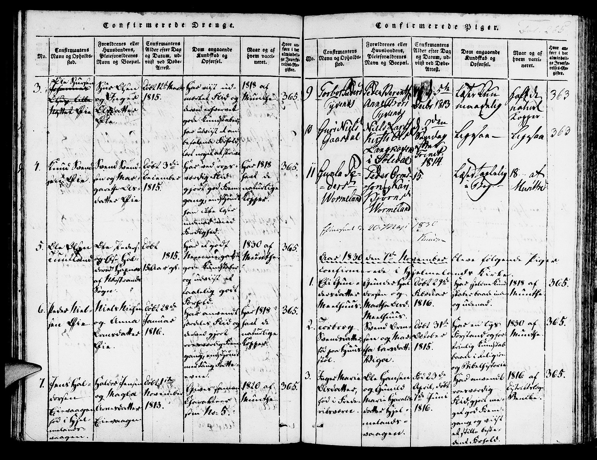 Hjelmeland sokneprestkontor, AV/SAST-A-101843/01/IV/L0003: Parish register (official) no. A 3, 1816-1834, p. 265