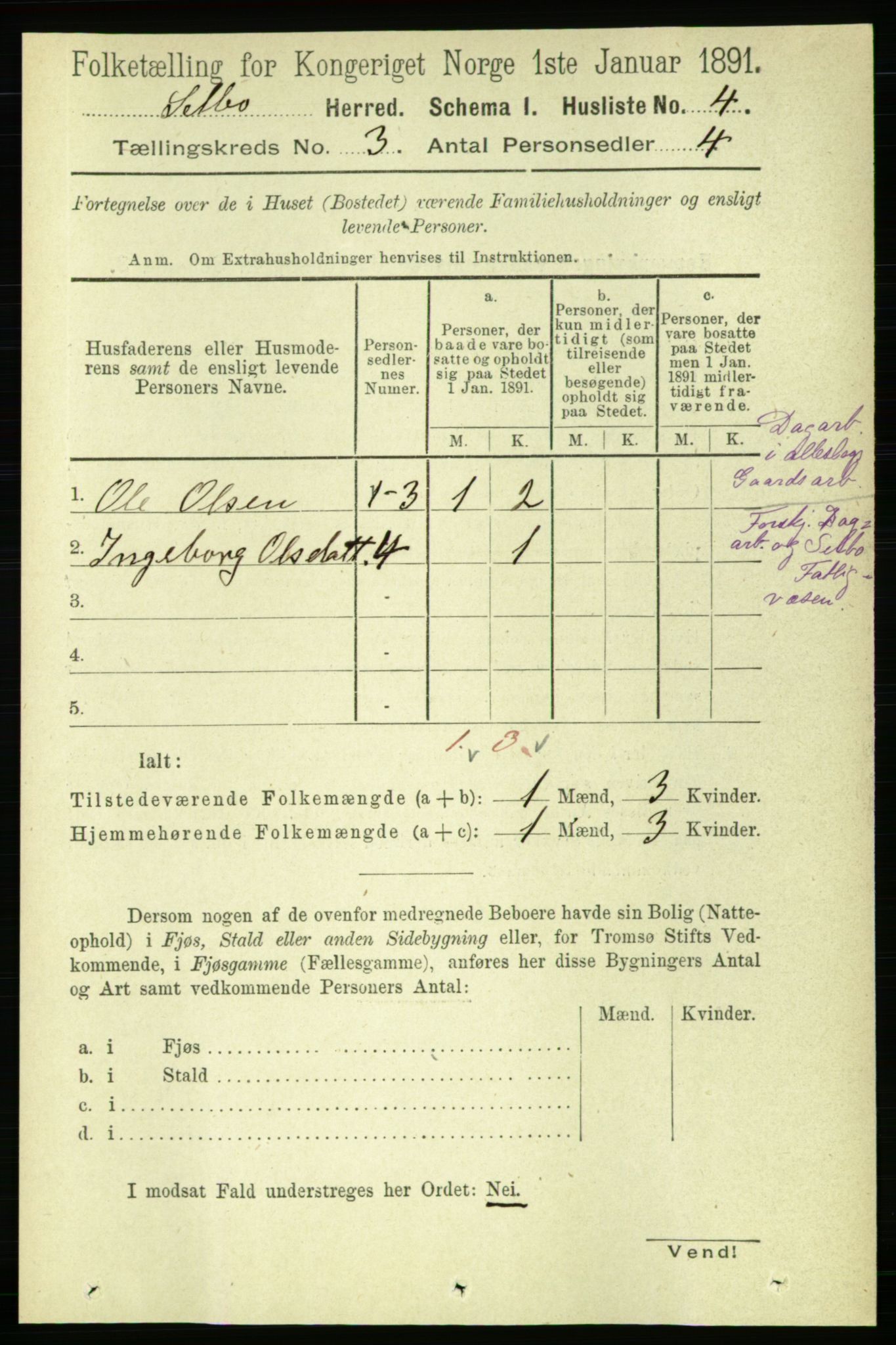 RA, 1891 census for 1664 Selbu, 1891, p. 579