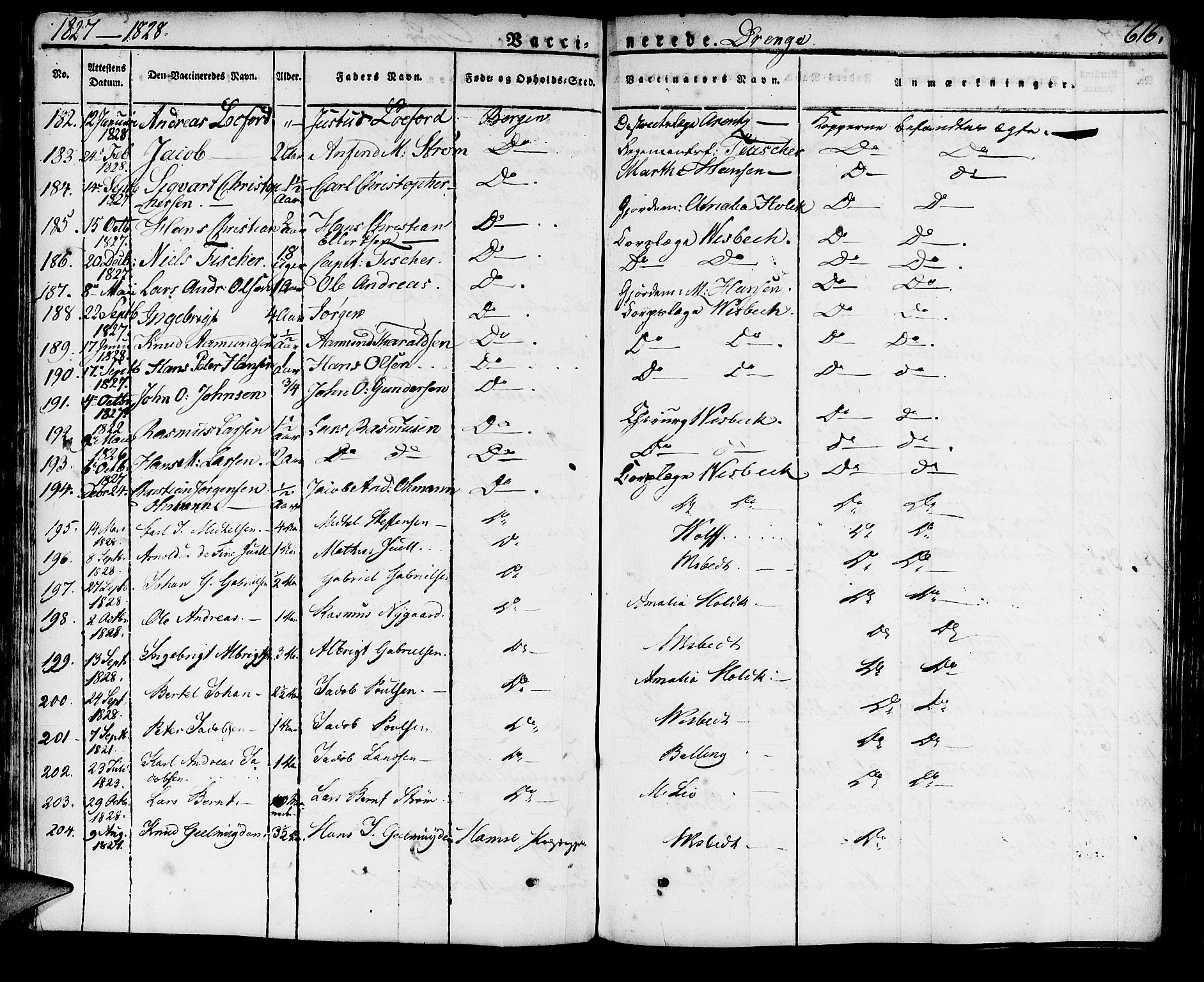 Domkirken sokneprestembete, AV/SAB-A-74801/H/Haa/L0012: Parish register (official) no. A 12, 1821-1840, p. 616