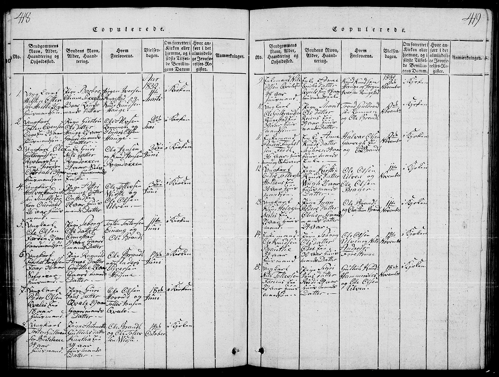 Slidre prestekontor, SAH/PREST-134/H/Ha/Hab/L0001: Parish register (copy) no. 1, 1814-1838, p. 418-419