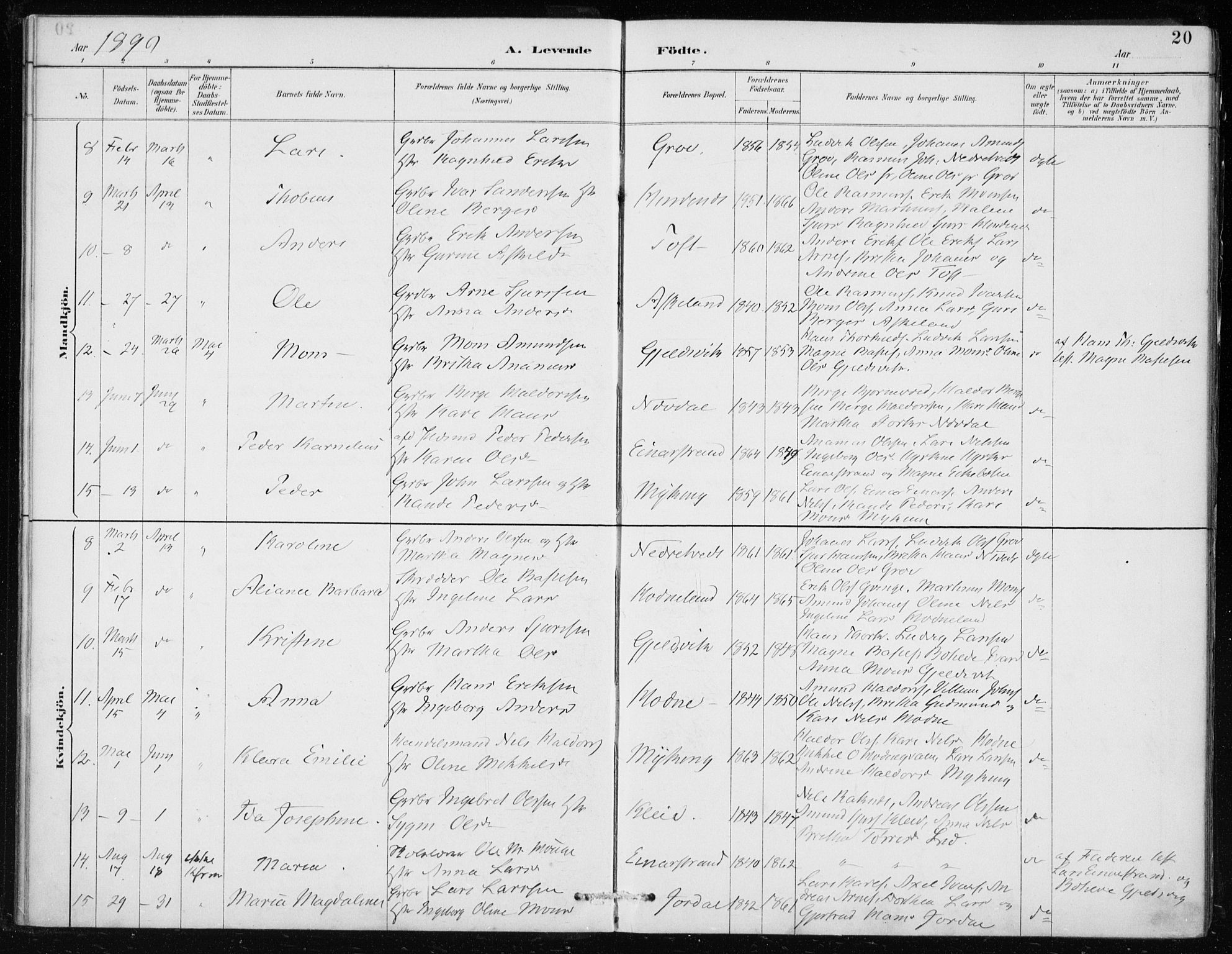 Lindås Sokneprestembete, AV/SAB-A-76701/H/Haa/Haaf/L0001: Parish register (official) no. F  1, 1886-1897, p. 20