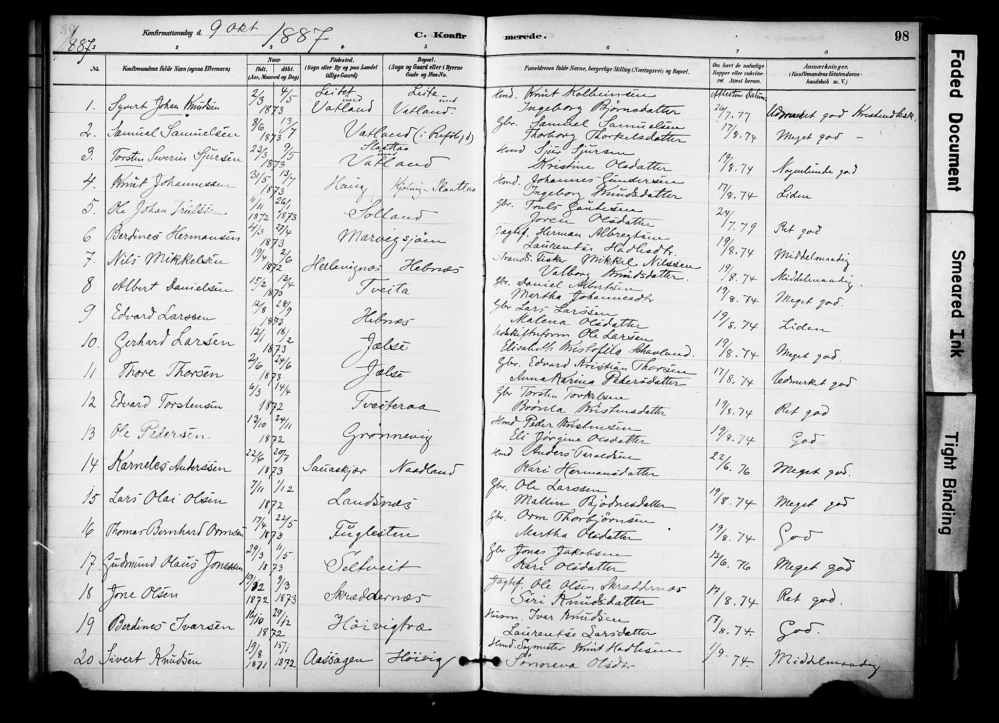 Jelsa sokneprestkontor, SAST/A-101842/01/IV: Parish register (official) no. A 10, 1884-1906, p. 98