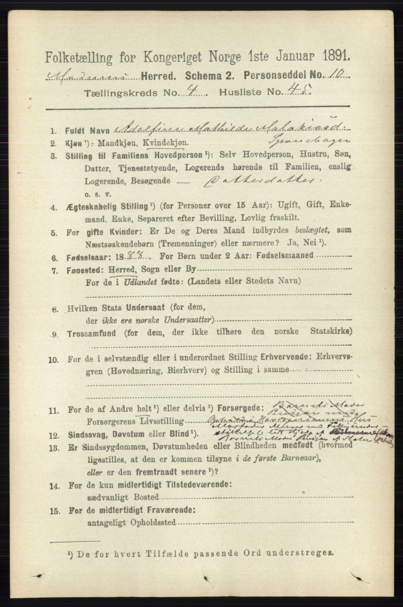 RA, 1891 census for 0623 Modum, 1891, p. 1272