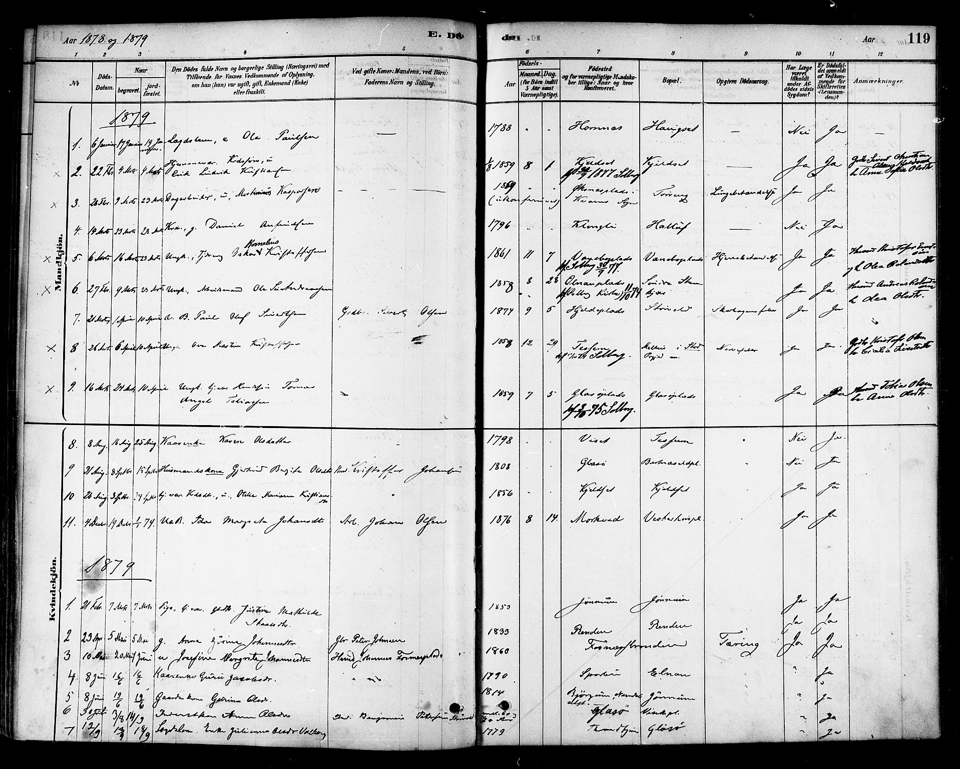 Ministerialprotokoller, klokkerbøker og fødselsregistre - Nord-Trøndelag, SAT/A-1458/741/L0395: Parish register (official) no. 741A09, 1878-1888, p. 119
