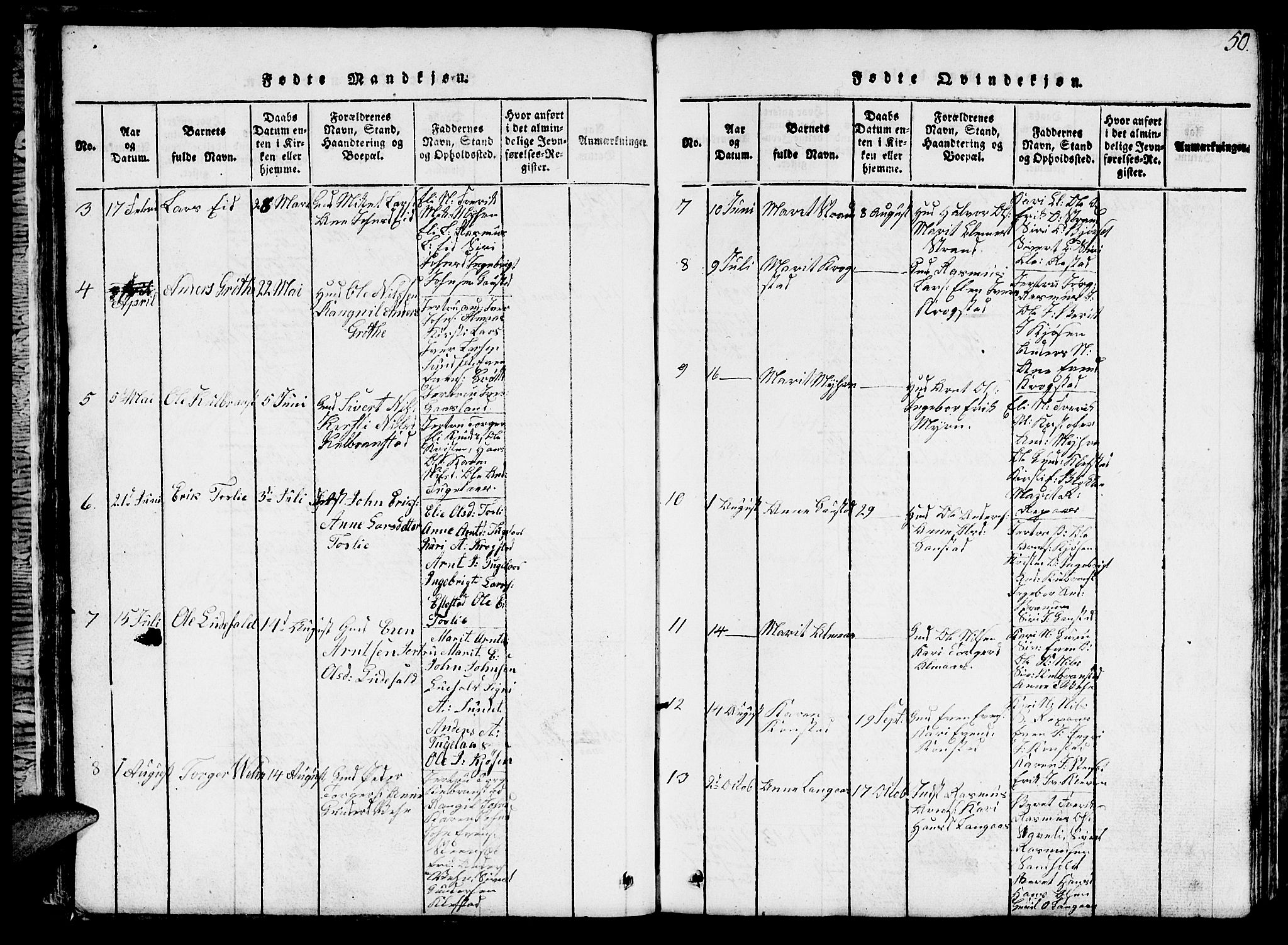 Ministerialprotokoller, klokkerbøker og fødselsregistre - Sør-Trøndelag, SAT/A-1456/694/L1130: Parish register (copy) no. 694C02, 1816-1857, p. 50
