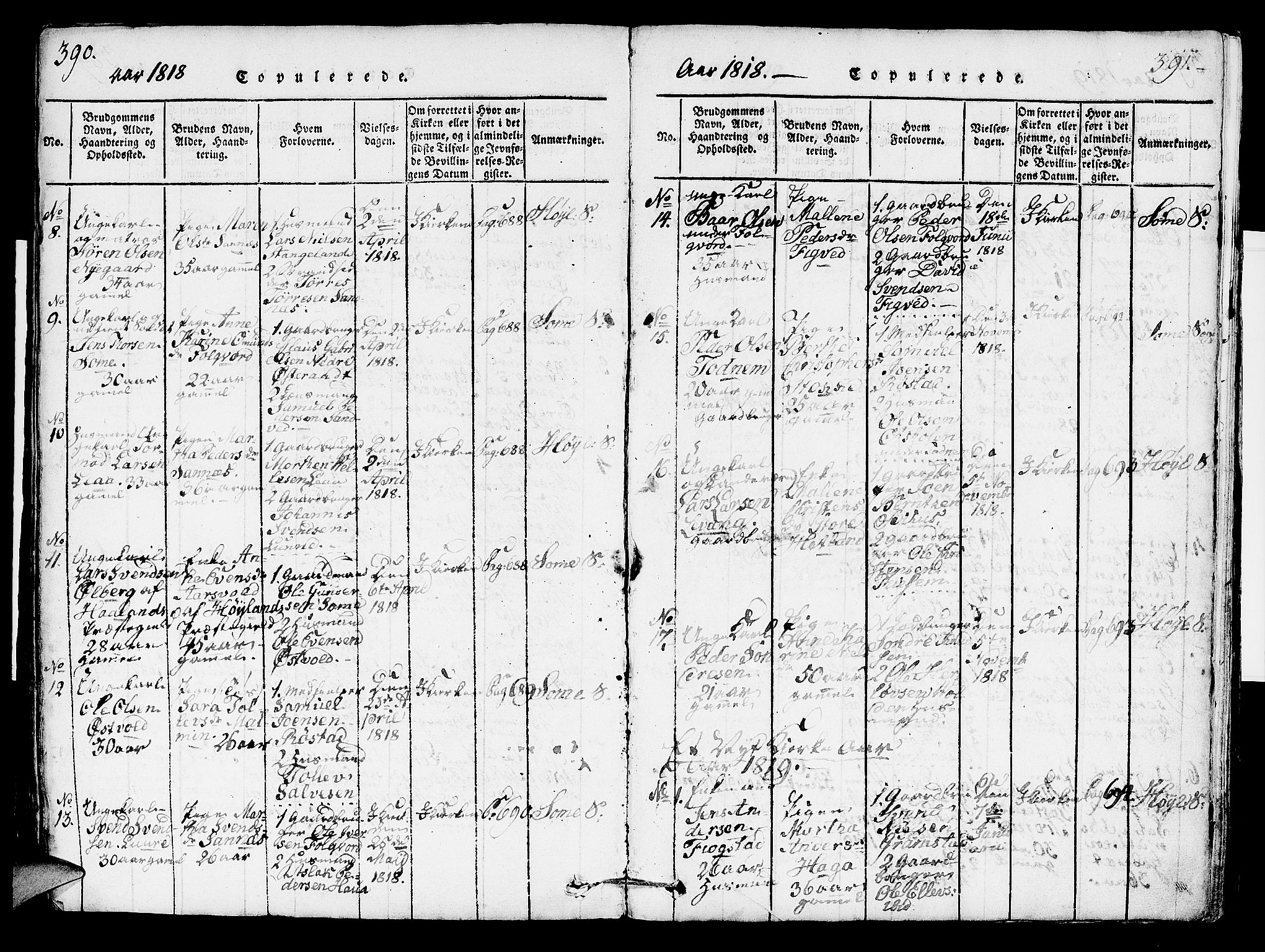 Høyland sokneprestkontor, SAST/A-101799/001/30BA/L0006: Parish register (official) no. A 6, 1815-1825, p. 390-391