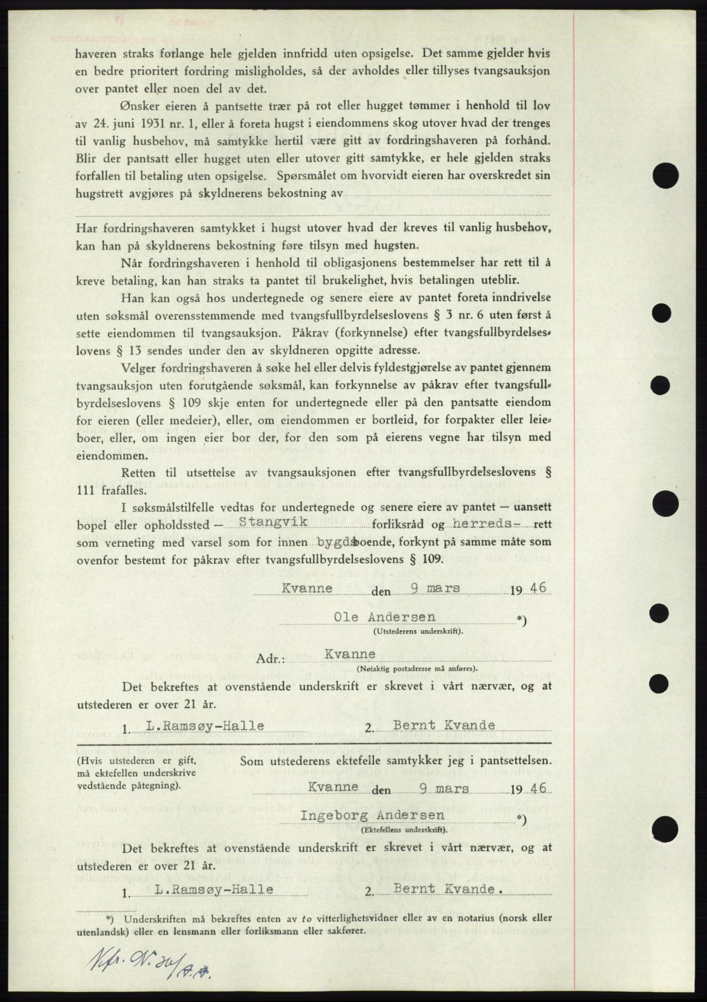 Nordmøre sorenskriveri, AV/SAT-A-4132/1/2/2Ca: Mortgage book no. B93b, 1946-1946, Diary no: : 487/1946