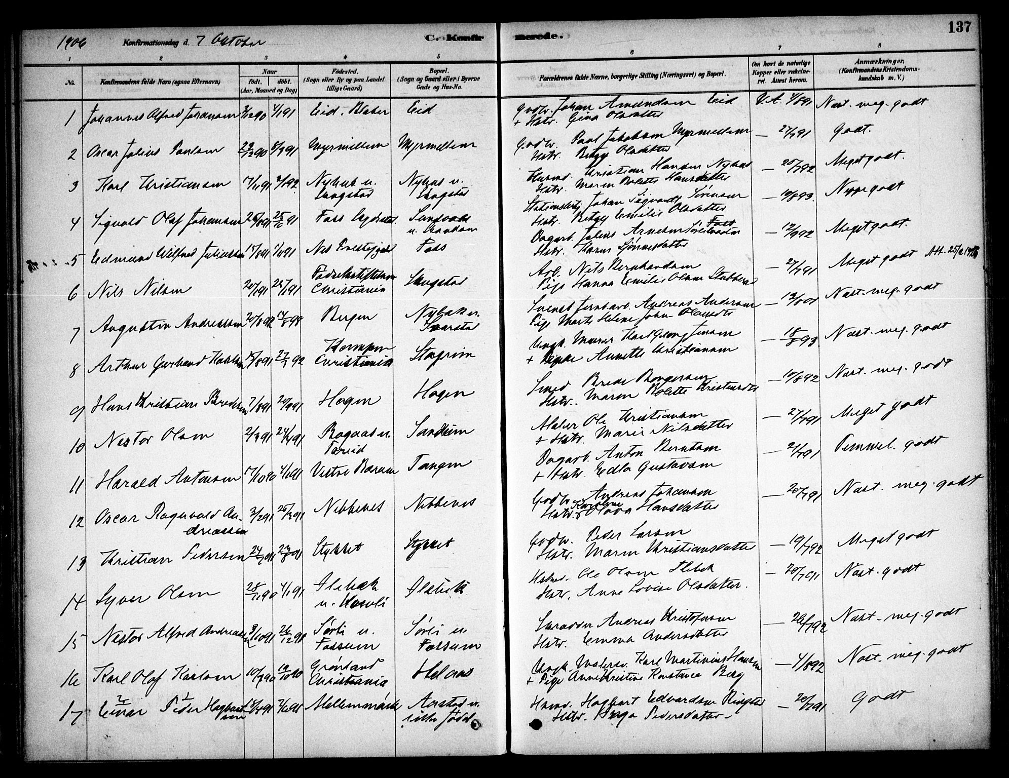 Aurskog prestekontor Kirkebøker, SAO/A-10304a/F/Fb/L0001: Parish register (official) no. II 1, 1878-1909, p. 137