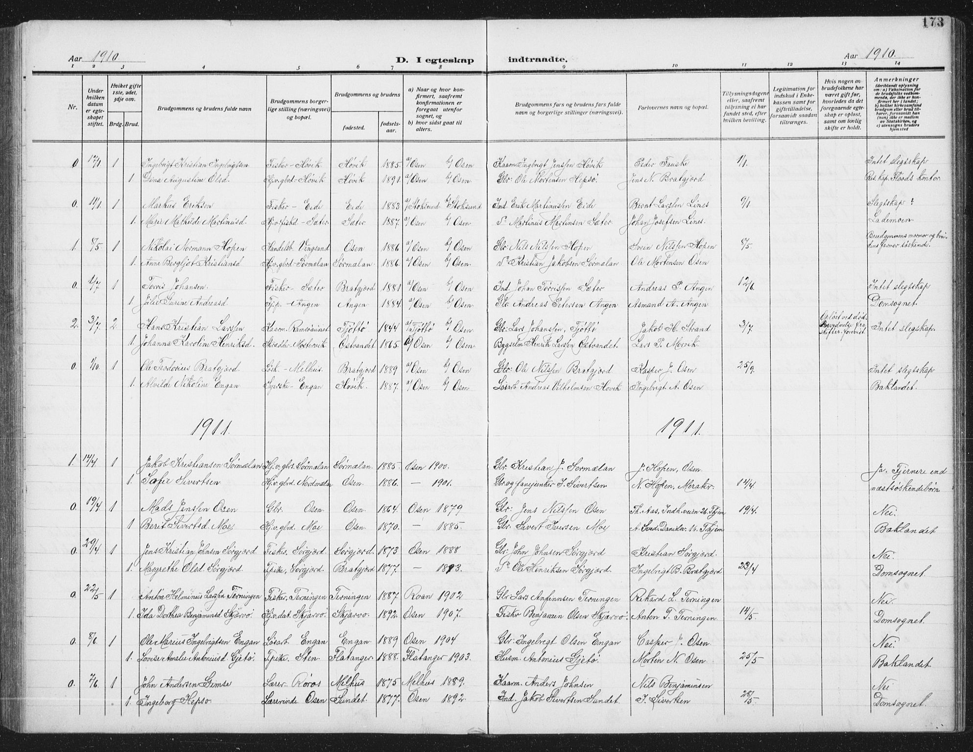 Ministerialprotokoller, klokkerbøker og fødselsregistre - Sør-Trøndelag, SAT/A-1456/658/L0727: Parish register (copy) no. 658C03, 1909-1935, p. 173
