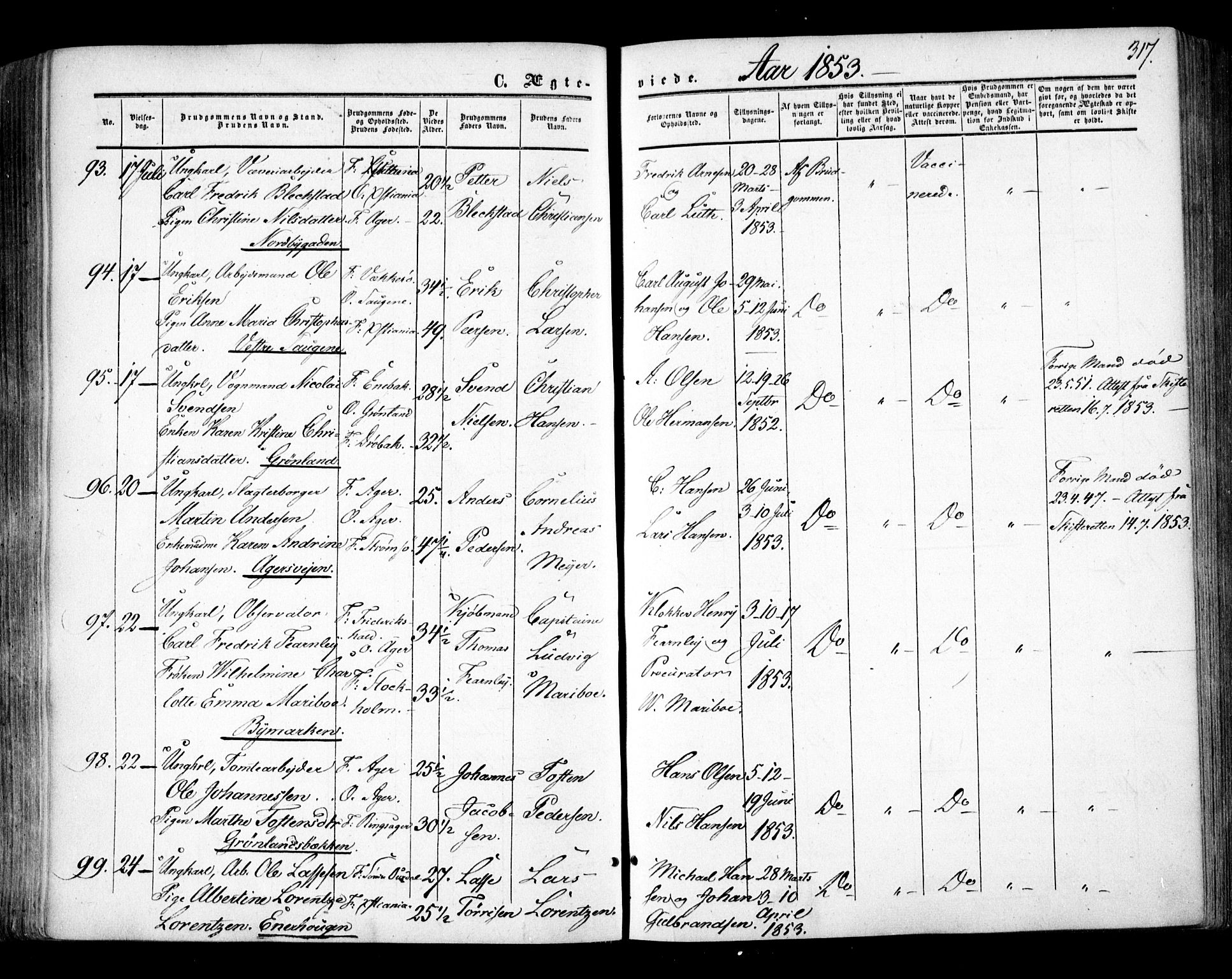 Aker prestekontor kirkebøker, SAO/A-10861/F/L0020: Parish register (official) no. 20, 1853-1857, p. 317