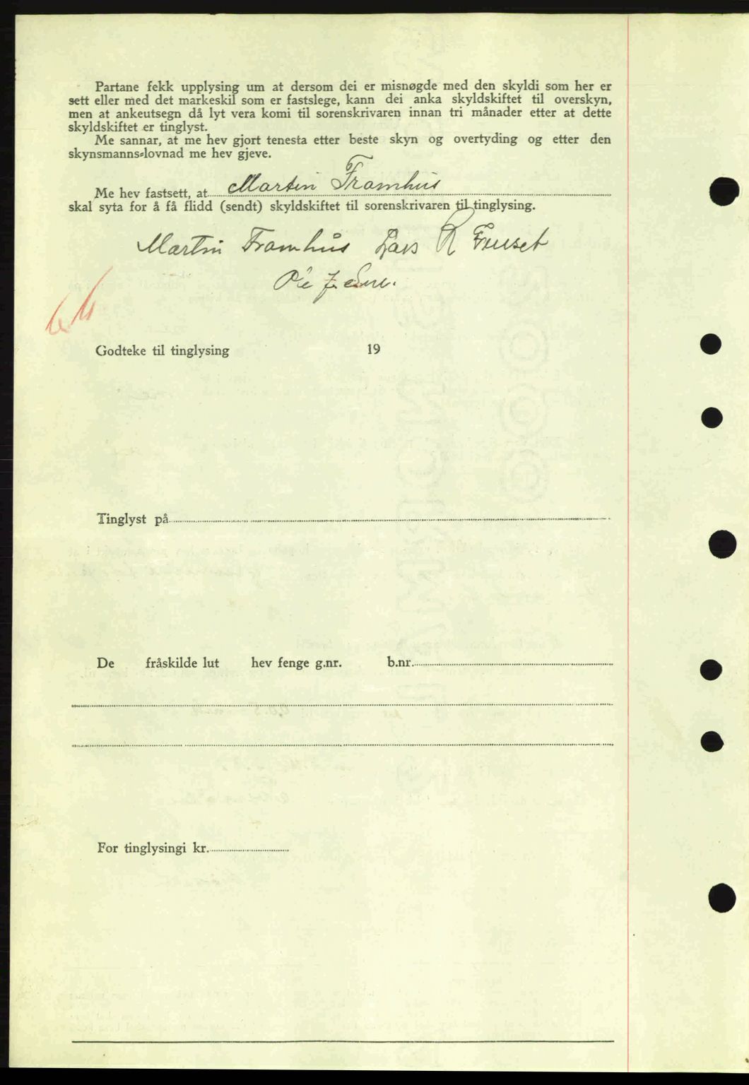 Nordre Sunnmøre sorenskriveri, SAT/A-0006/1/2/2C/2Ca: Mortgage book no. A11, 1941-1941, Diary no: : 1026/1941