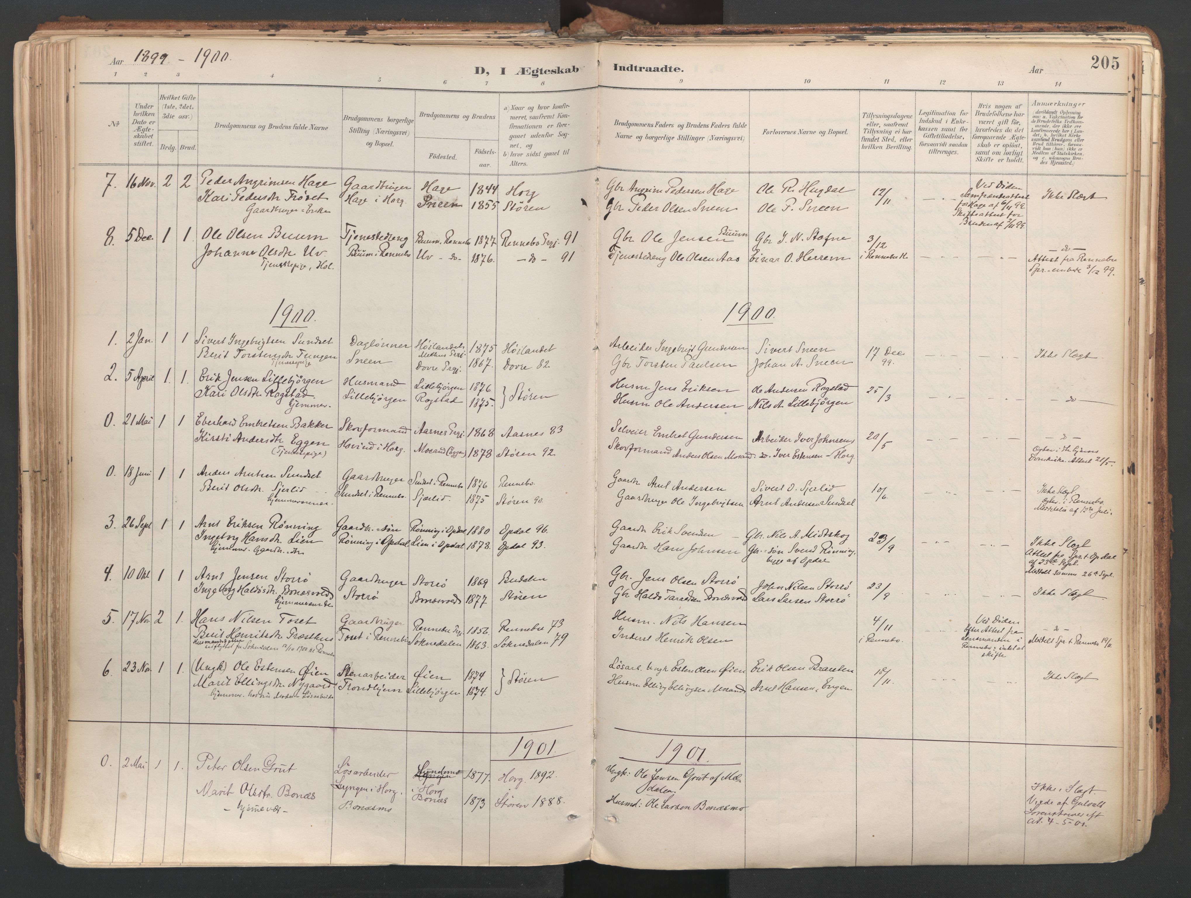 Ministerialprotokoller, klokkerbøker og fødselsregistre - Sør-Trøndelag, SAT/A-1456/687/L1004: Parish register (official) no. 687A10, 1891-1923, p. 205