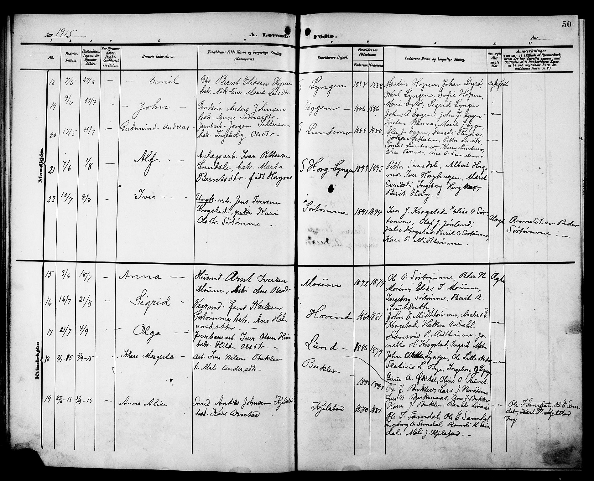 Ministerialprotokoller, klokkerbøker og fødselsregistre - Sør-Trøndelag, SAT/A-1456/692/L1112: Parish register (copy) no. 692C07, 1904-1918, p. 50