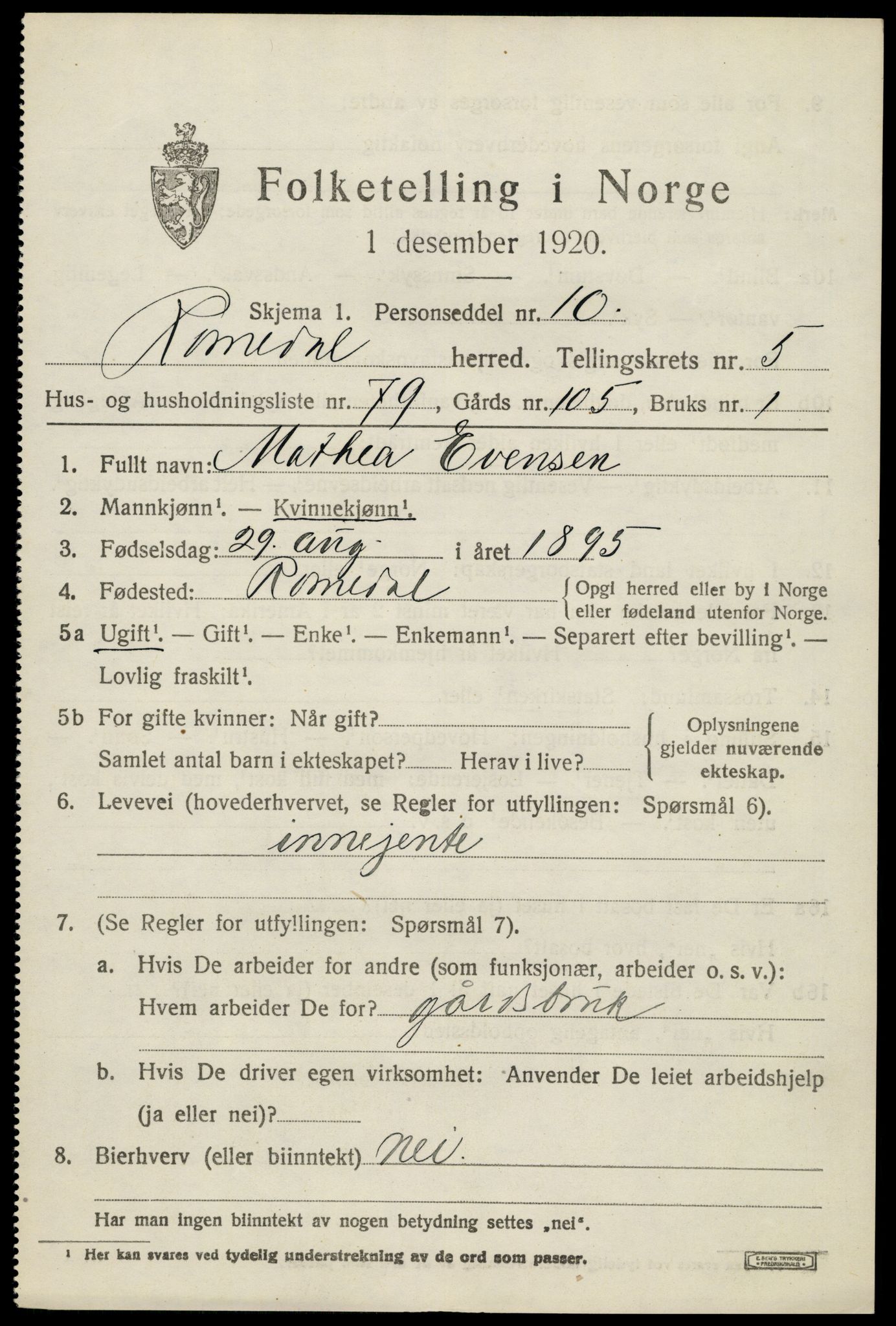 SAH, 1920 census for Romedal, 1920, p. 7763