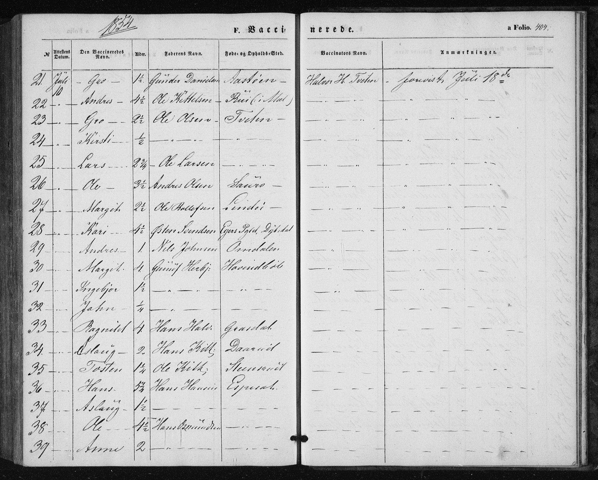 Tinn kirkebøker, SAKO/A-308/F/Fa/L0005: Parish register (official) no. I 5, 1844-1856, p. 404