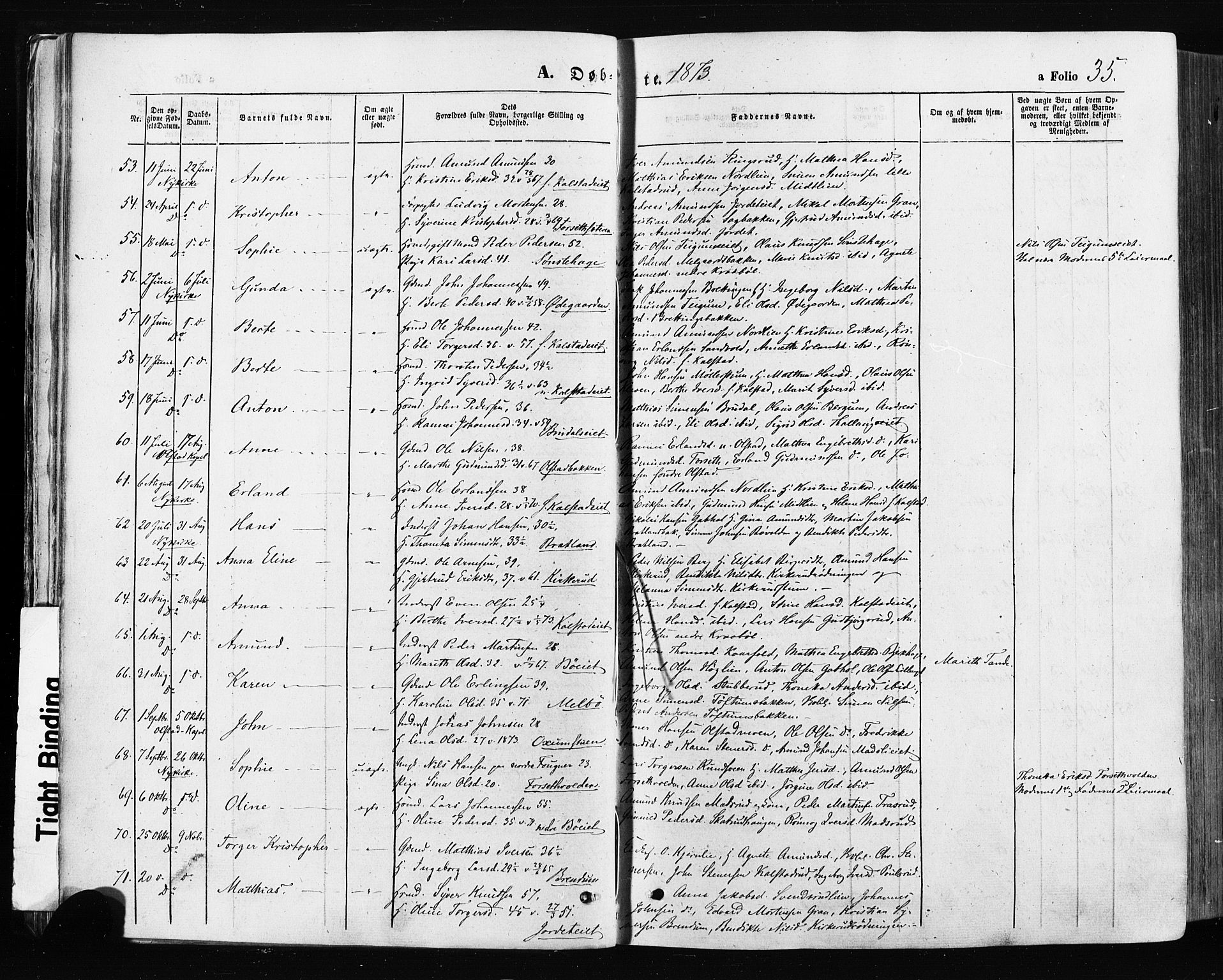 Gausdal prestekontor, SAH/PREST-090/H/Ha/Haa/L0010: Parish register (official) no. 10, 1867-1886, p. 35