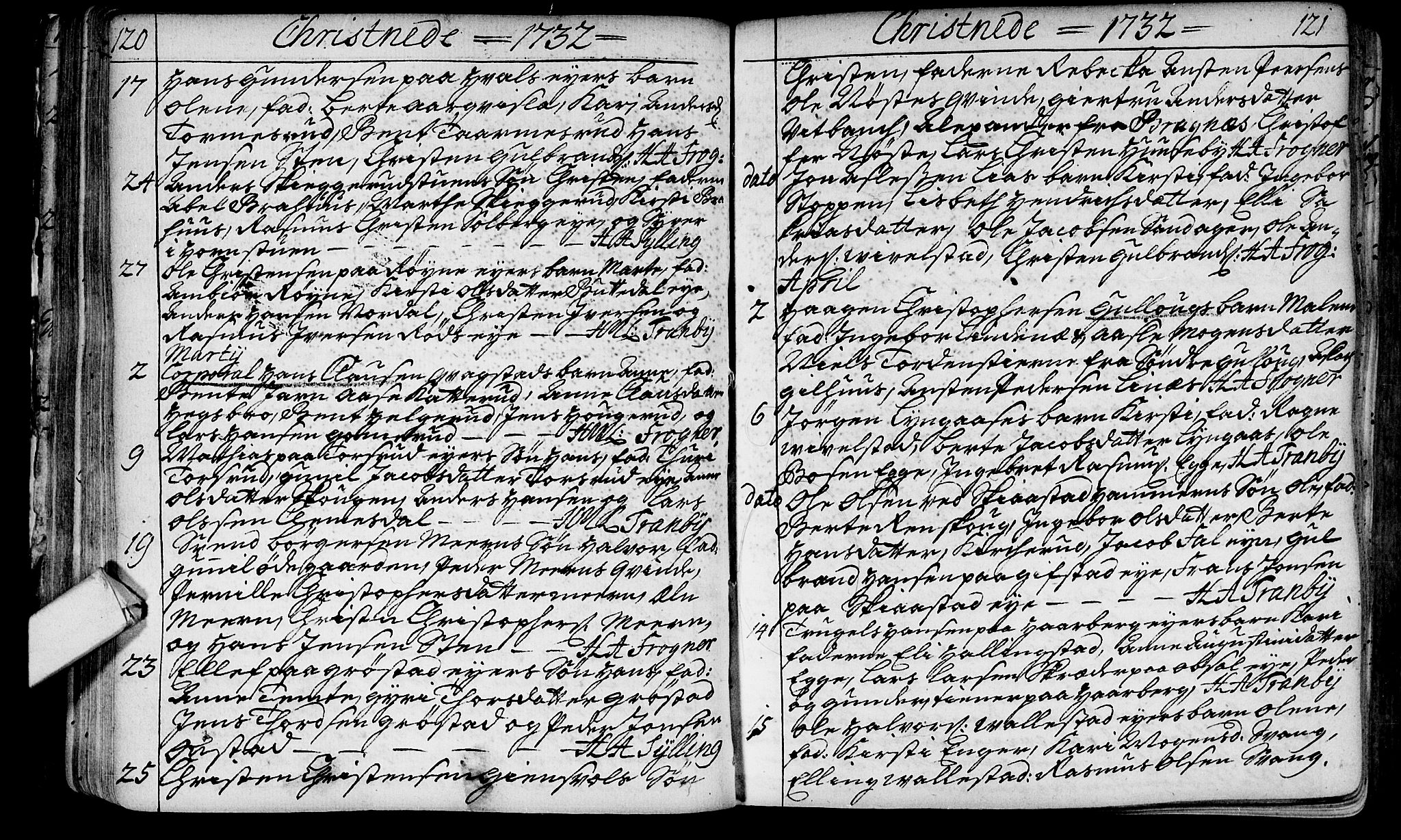 Lier kirkebøker, AV/SAKO-A-230/F/Fa/L0003: Parish register (official) no. I 3, 1727-1748, p. 120-121